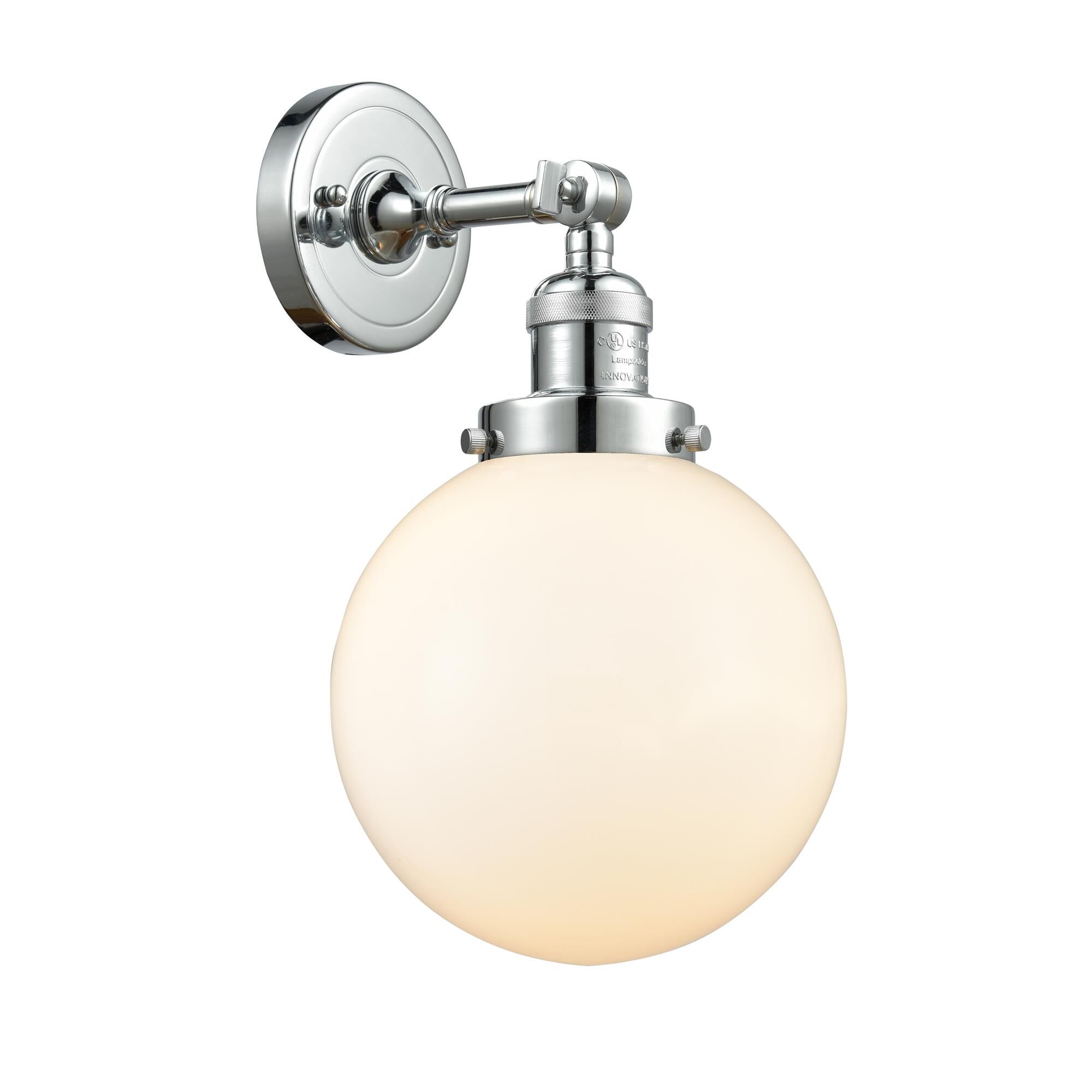 Shown in Polished Chrome finish and Matte White Cased glass and No Accent accent