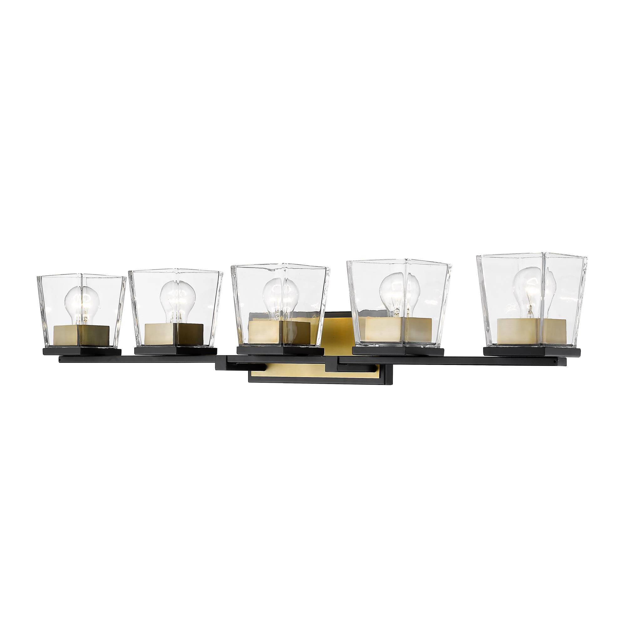 Shown in Matte Black + Olde Brass finish and Glass shade