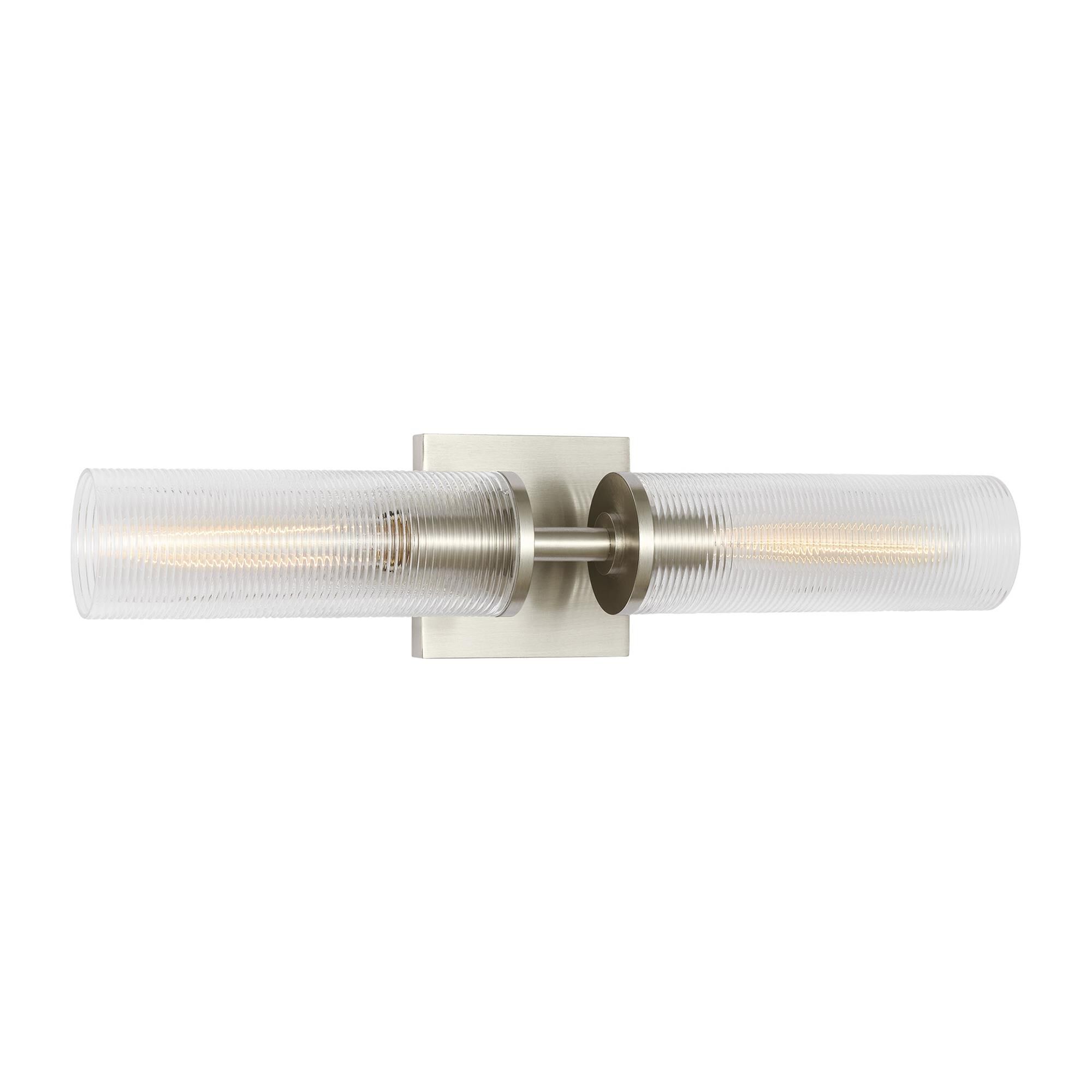 Shown in Brushed Nickel finish and Clear Ribbed glass