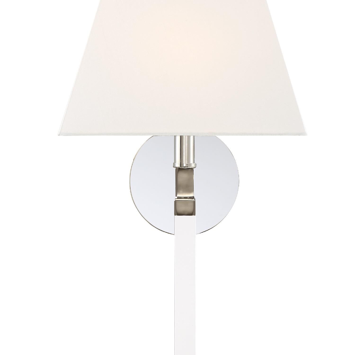 Shown in Polished Nickel finish and White Silk glass and White Silk shade