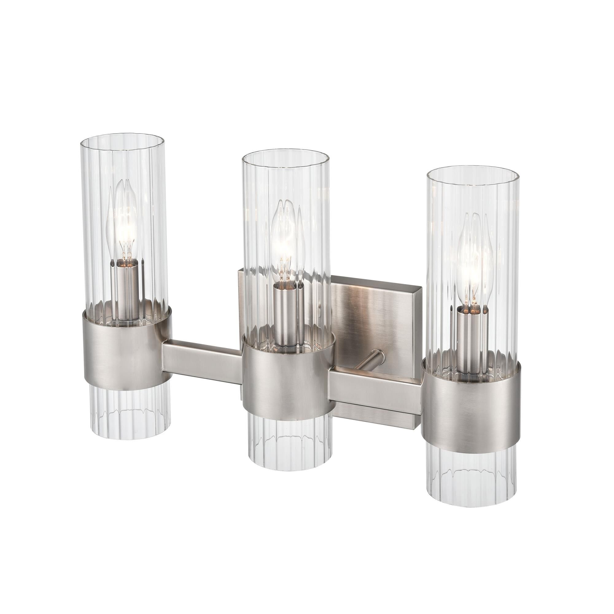 Shown in Brushed Nickel finish and Clear Beveled glass