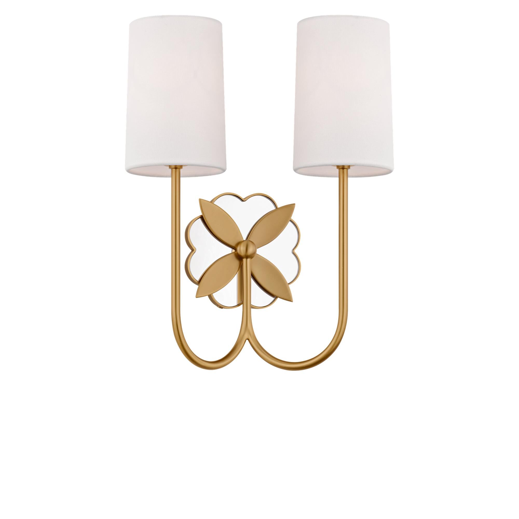 Shown in Burnished Brass finish and White Linen Fabric shade
