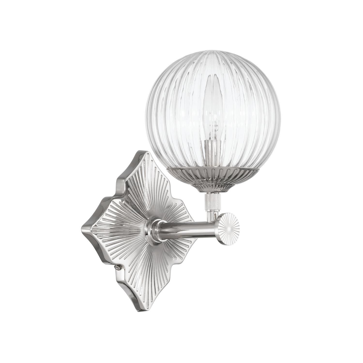 Shown in Polished Nickel finish and Ribbed glass and Ribbed Glass shade