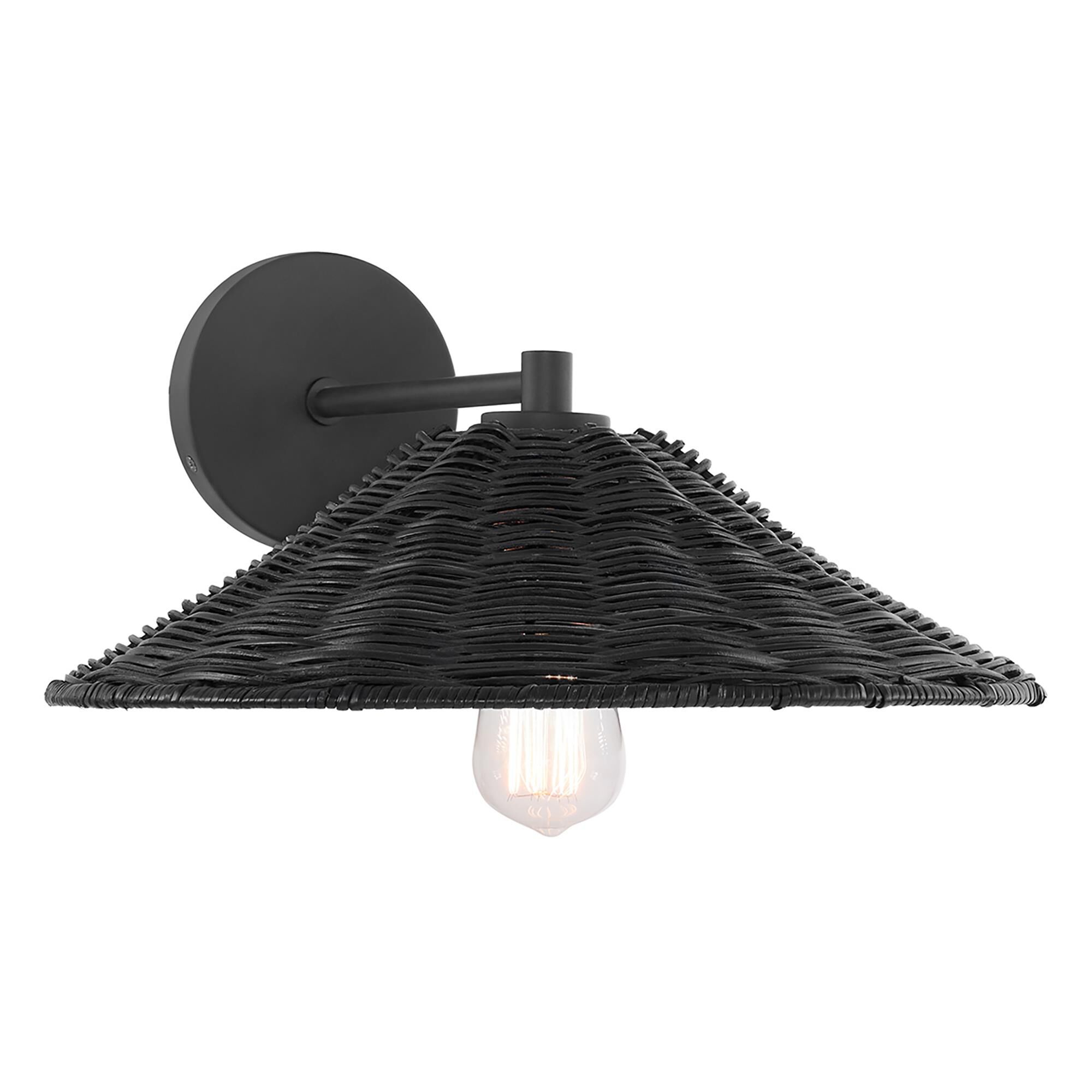 Shown in Matte Black finish and Natural Rattan shade