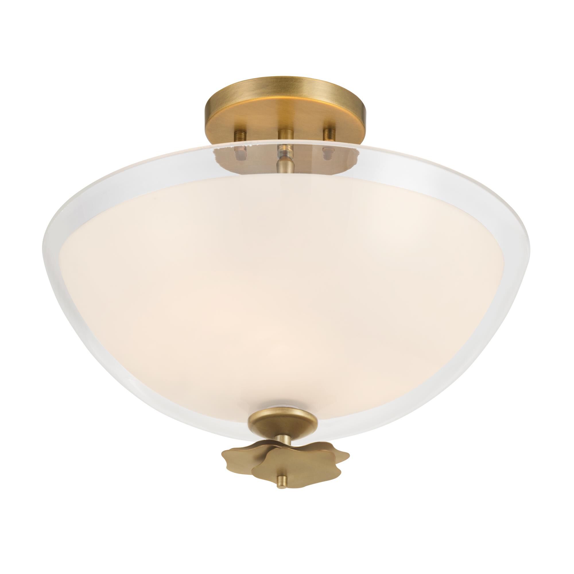 Shown in Legacy Brass finish and Clear and Opal White glass