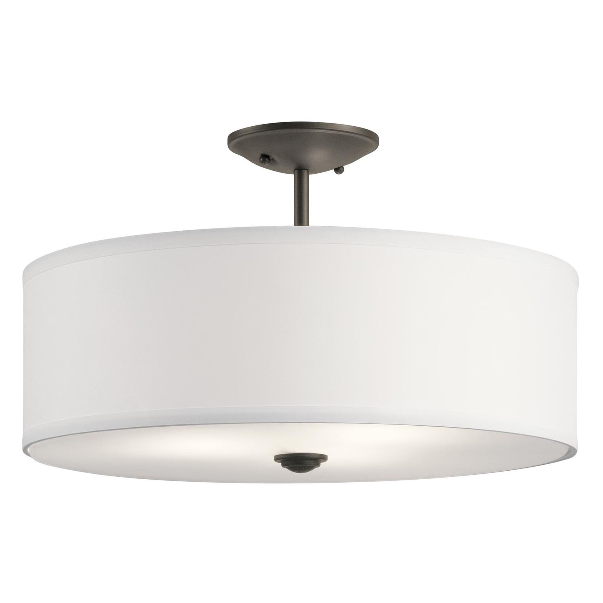 Shown in Olde Bronze finish and Satin Etched Diffuser glass and White Microfiber shade