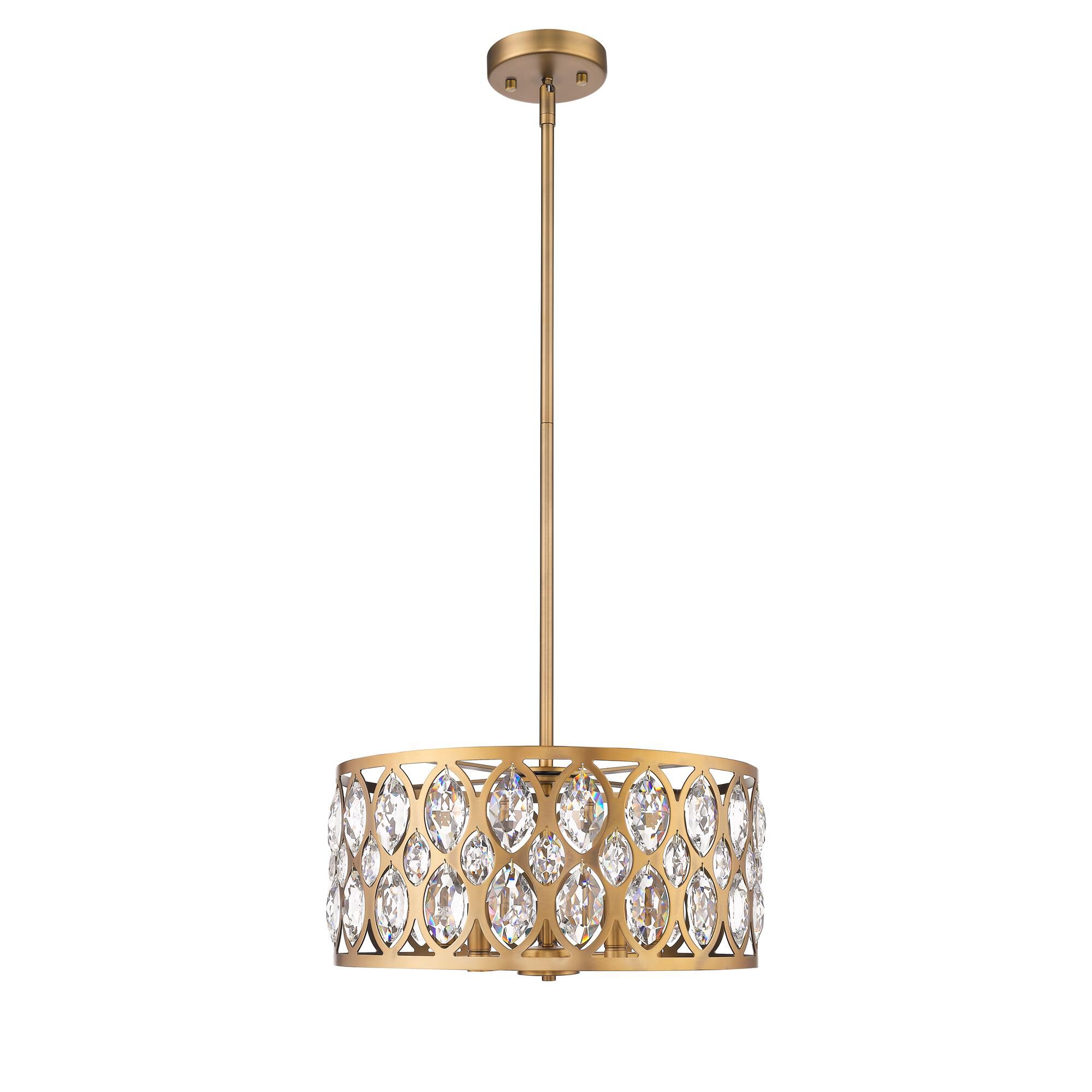 Shown in Heirloom Brass finish and Crystal glass and Crystal shade