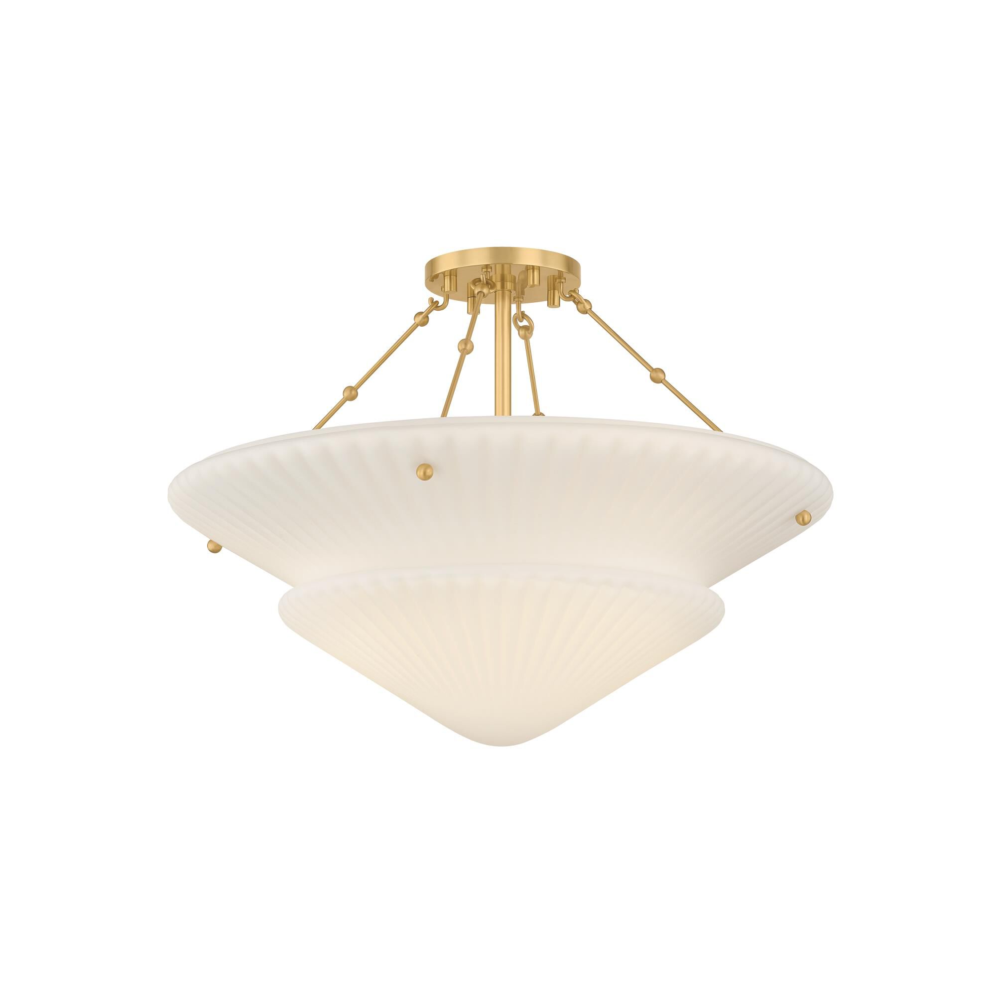 Shown in Aged Brass finish and Opal Matte glass