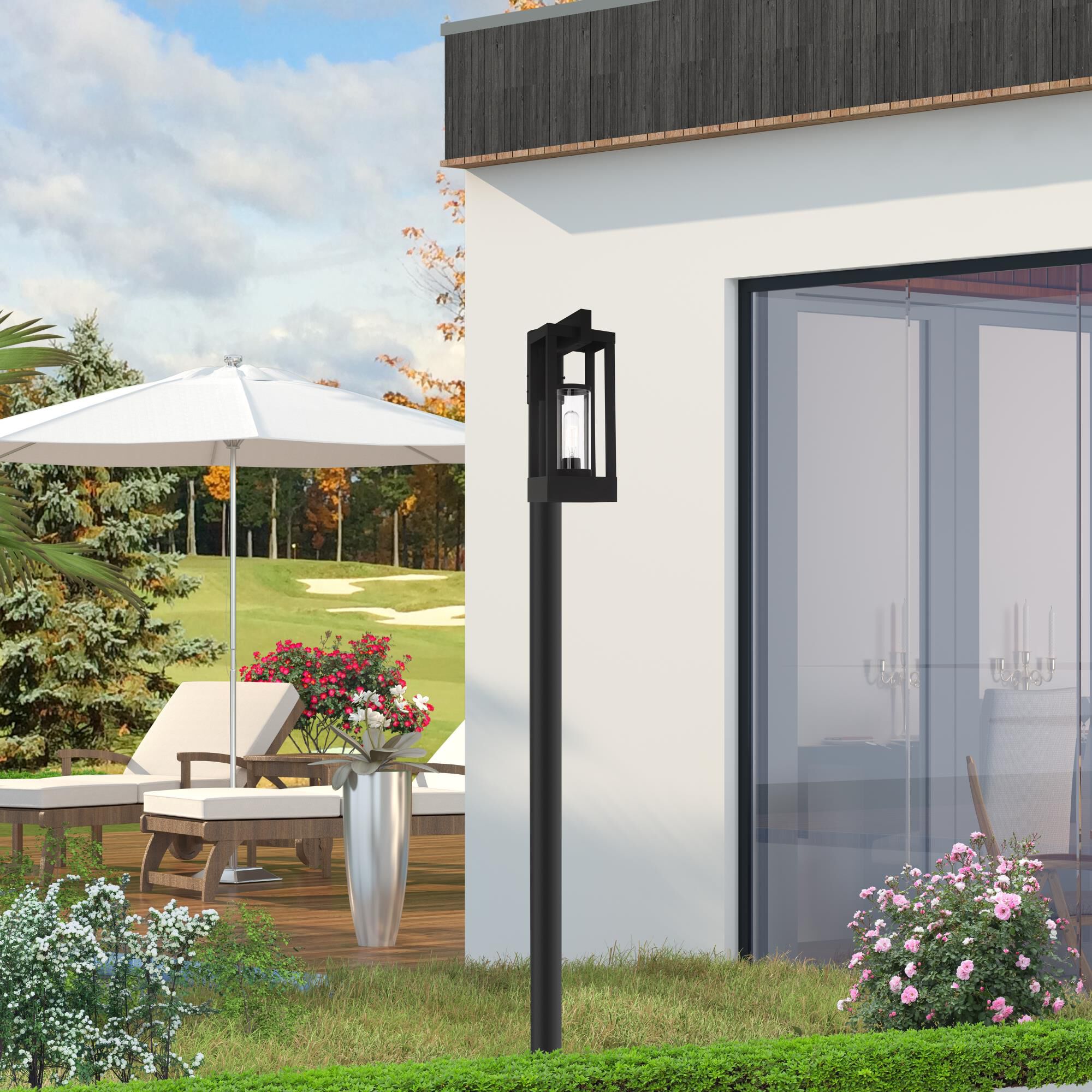 Shown in Black finish and Cylinder Clear glass