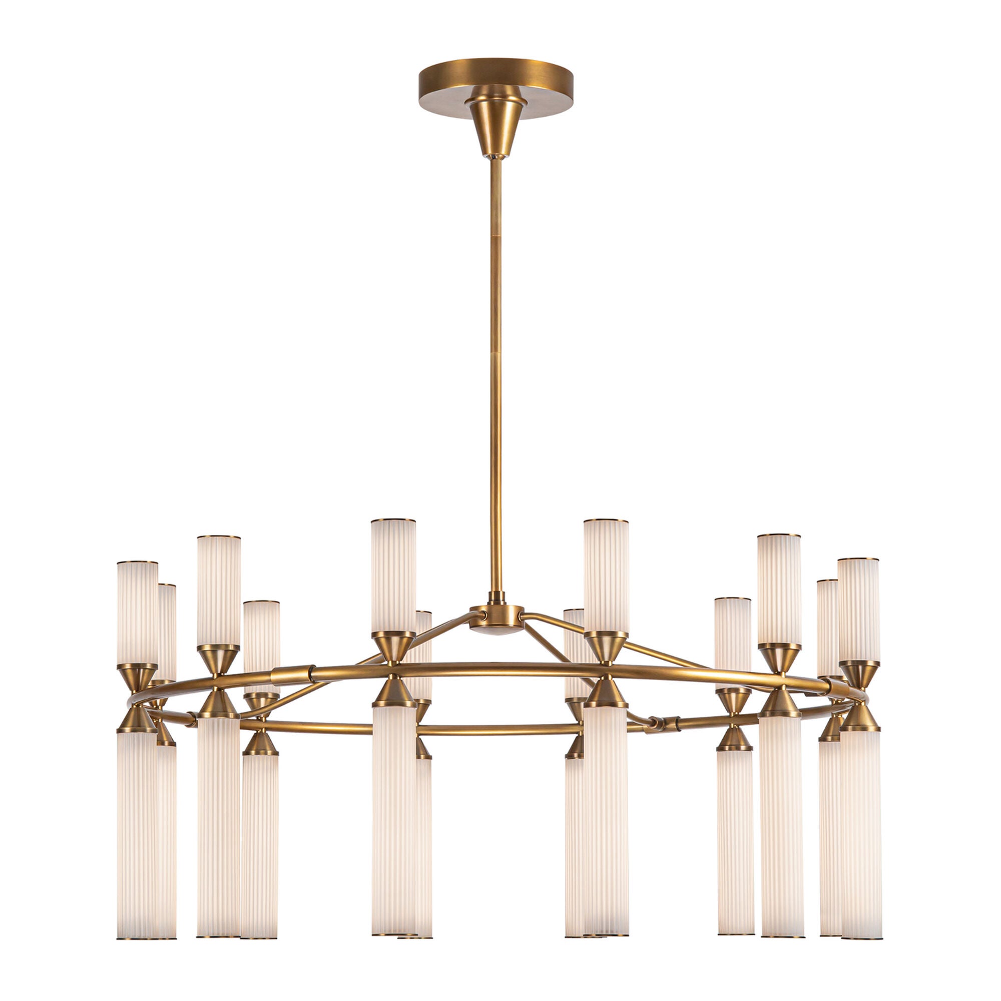 Shown in Vintage Brass finish and Frosted Ribbed glass