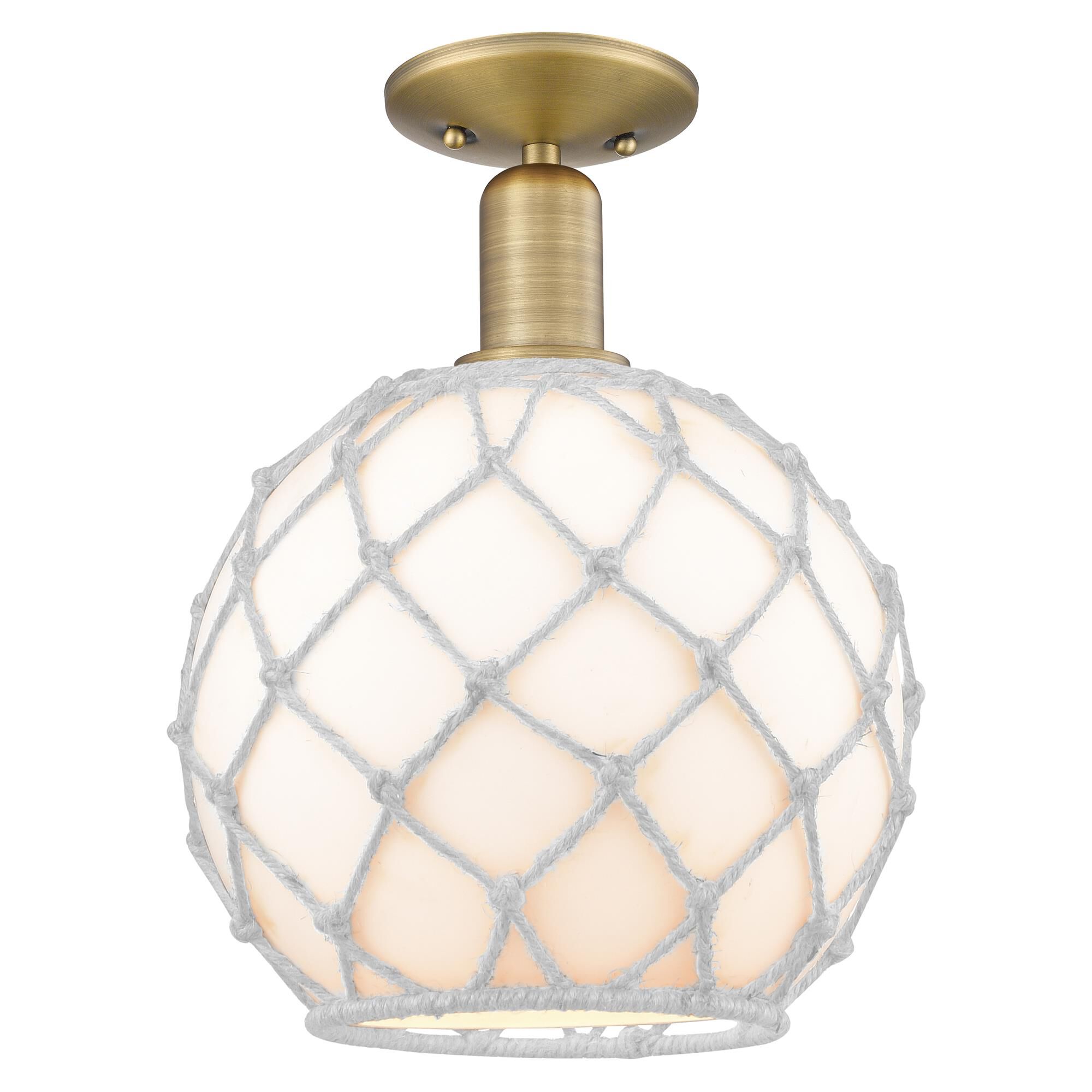 Shown in Brushed Brass finish and White with White Rope glass