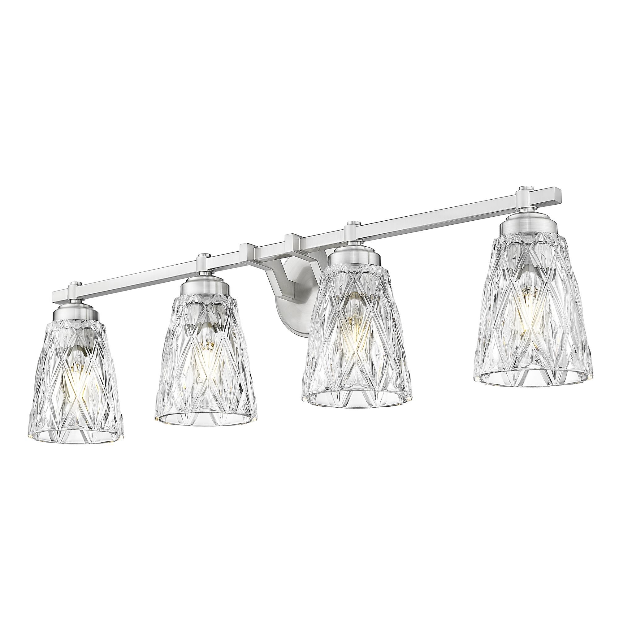 Shown in Brushed Nickel finish and Clear glass