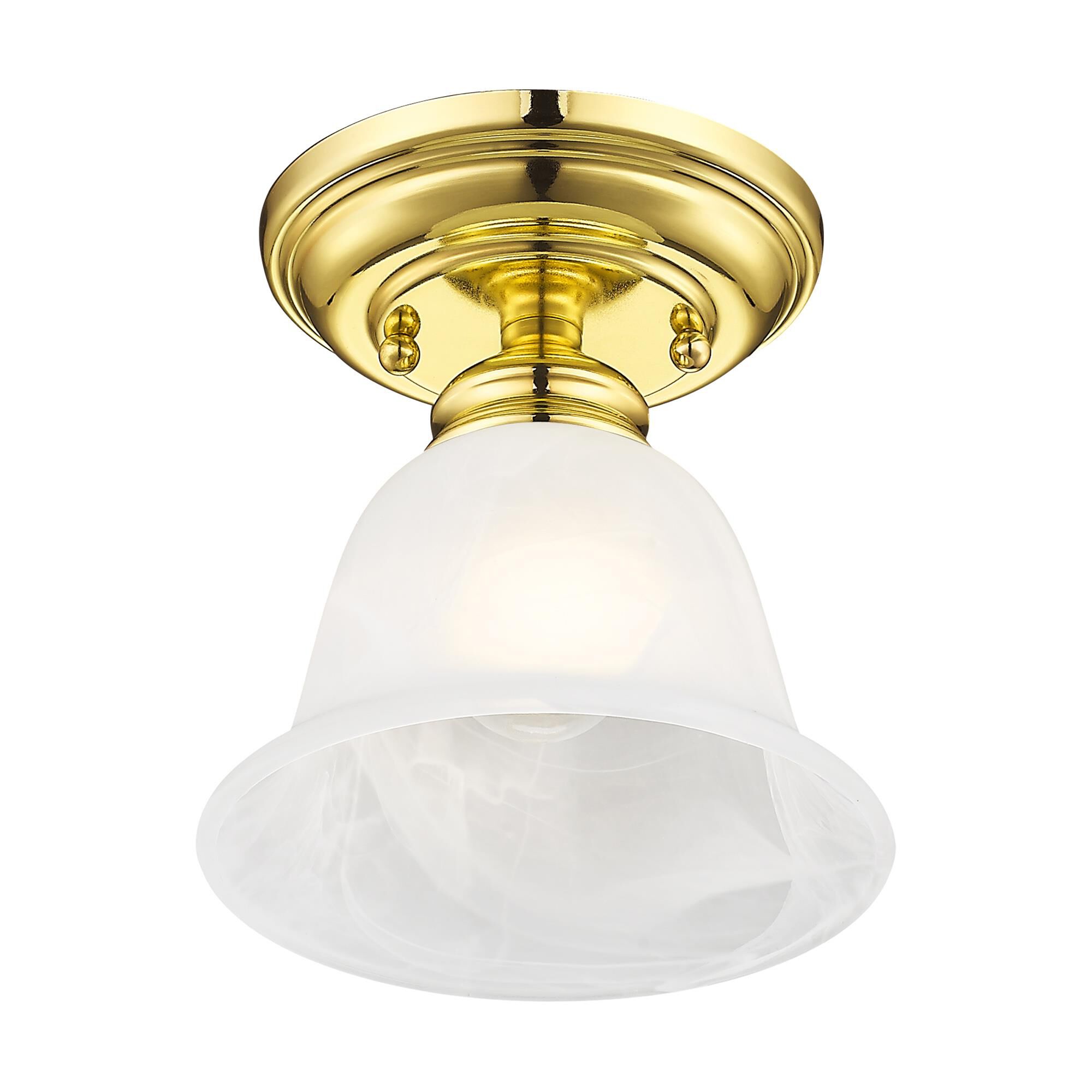 Shown in Polished Brass finish and White Alabaster glass