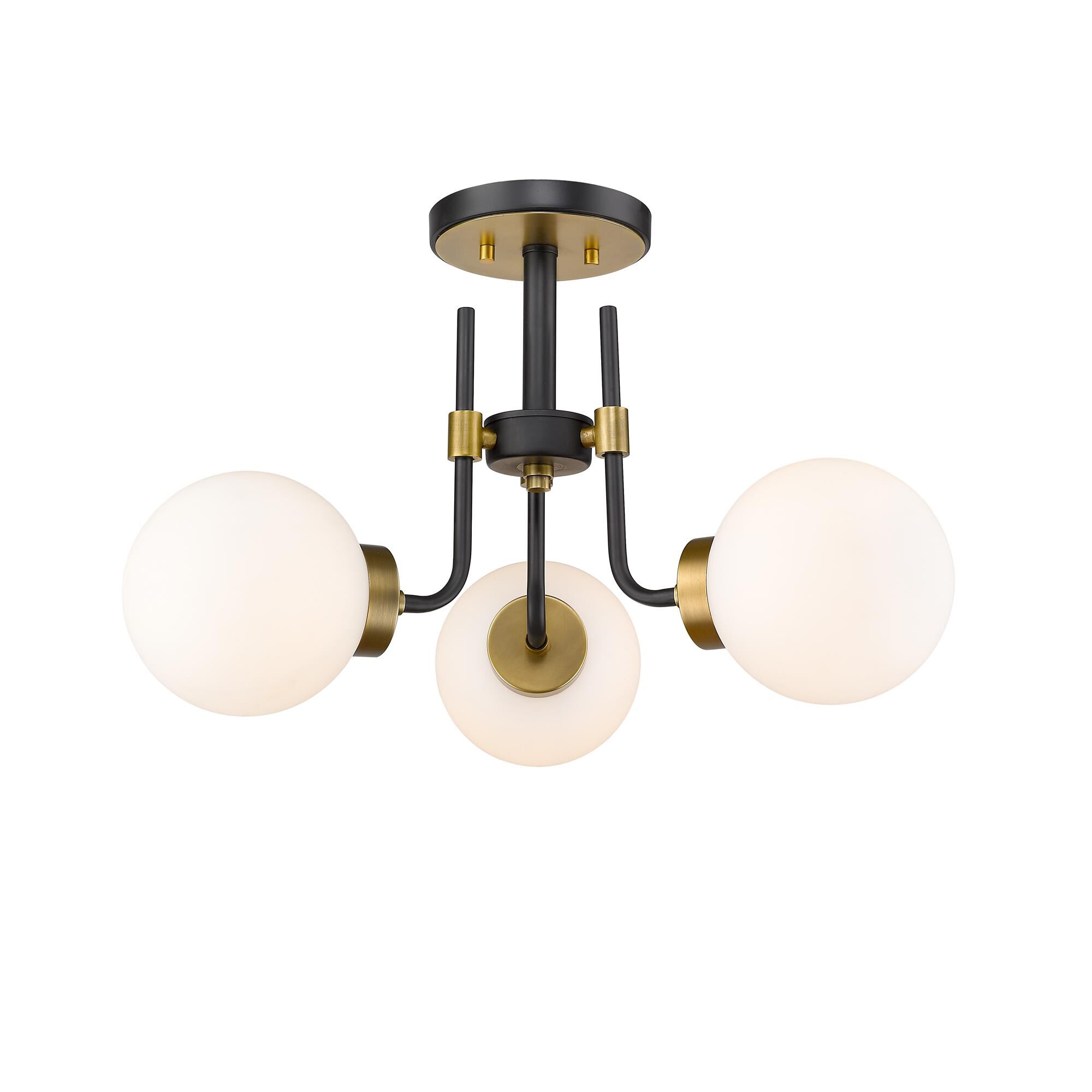 Shown in Matte Black + Olde Brass finish and Glass shade