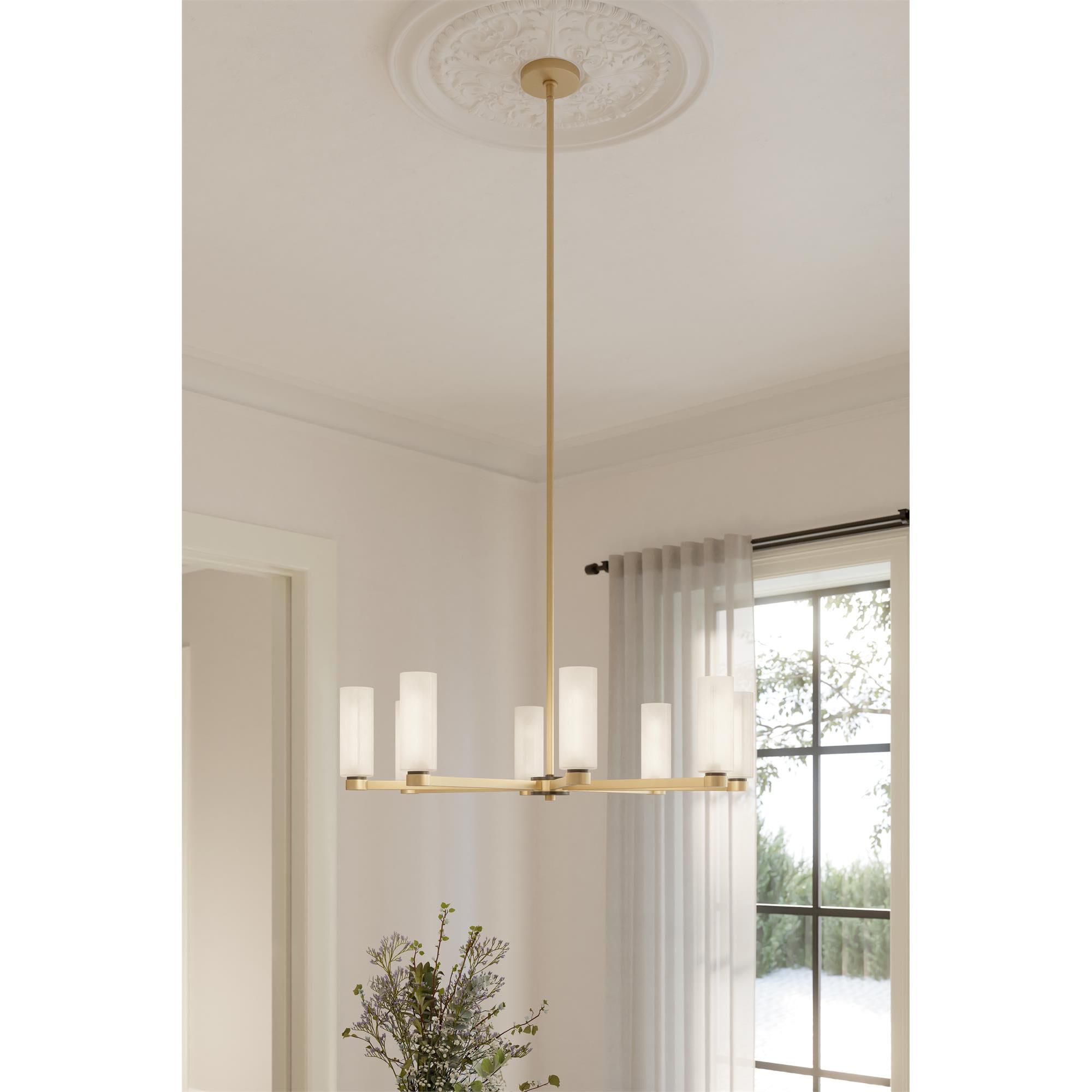Shown in Legacy Brass finish and Etched Alabaster glass