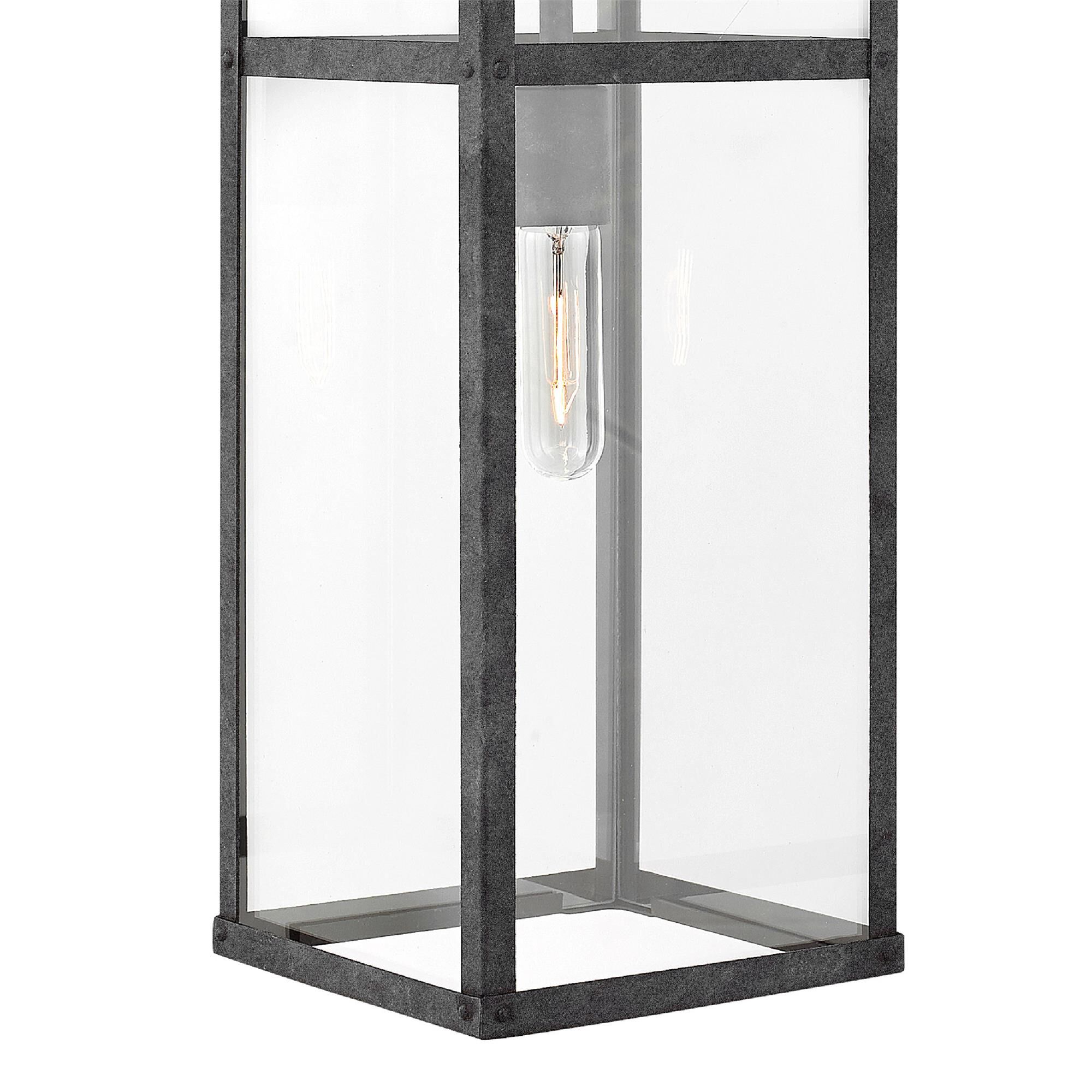 Shown in Aged Zinc finish and Clear glass