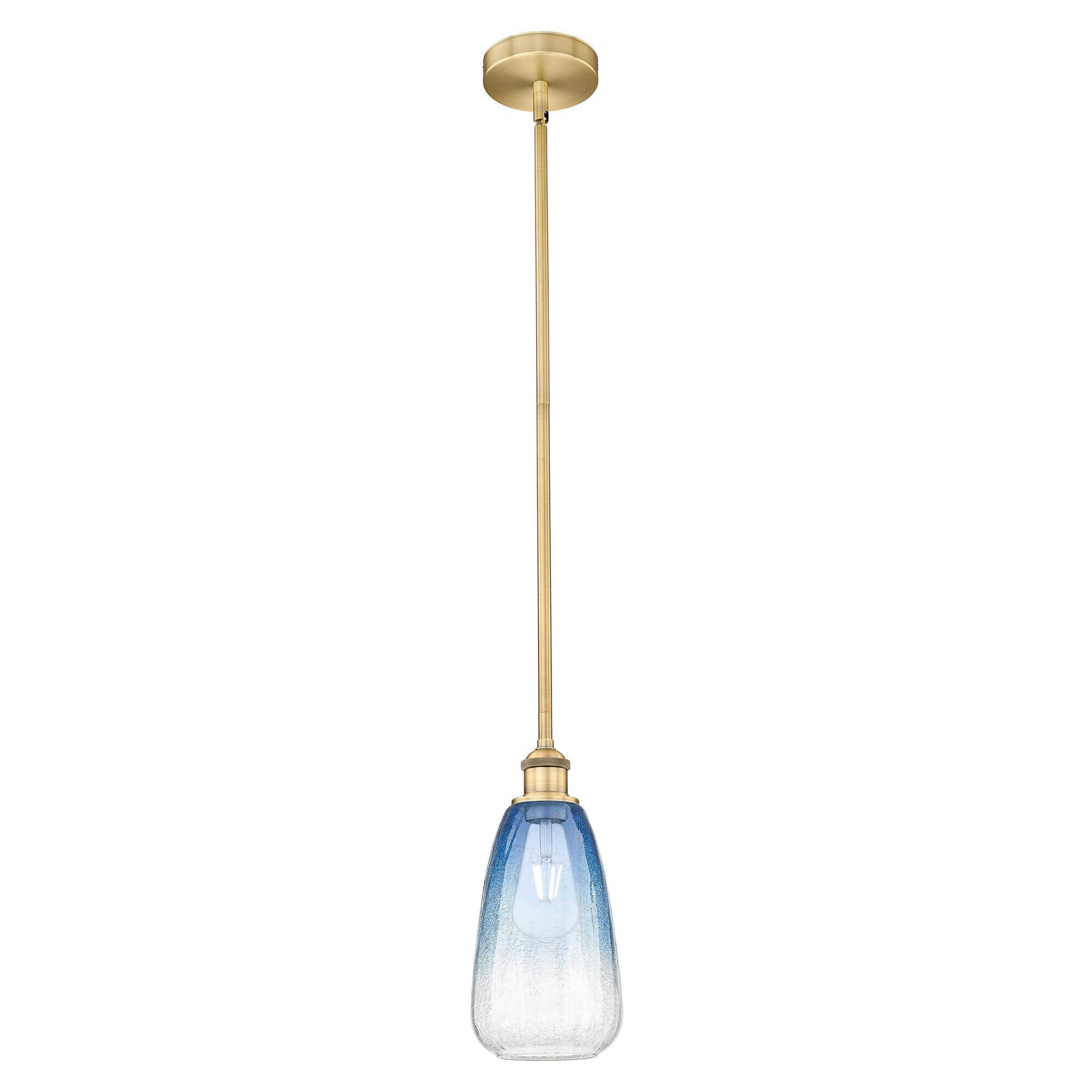 Shown in Brushed Brass finish and Sapphire Blue glass