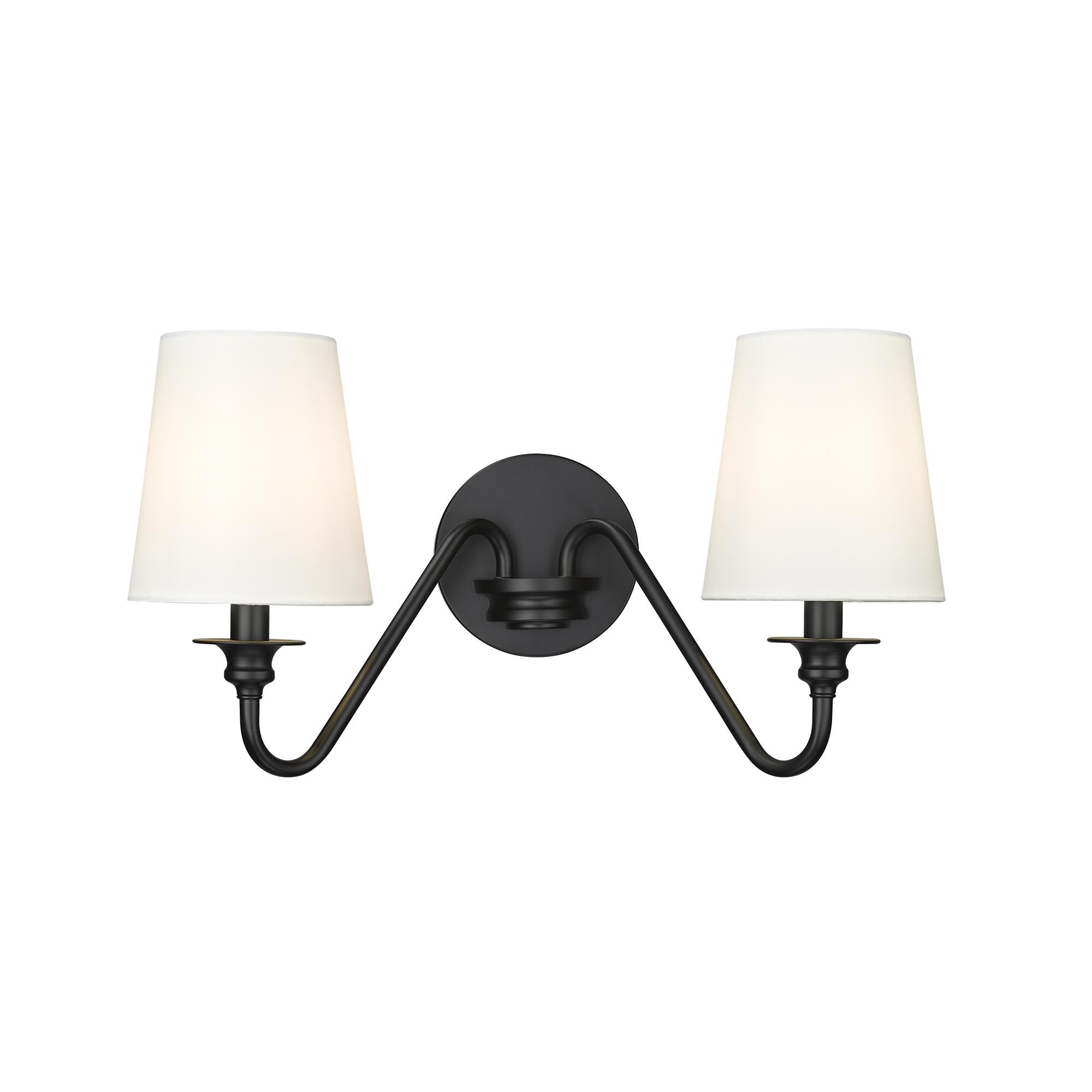 Shown in Matte Black finish and White glass and White shade