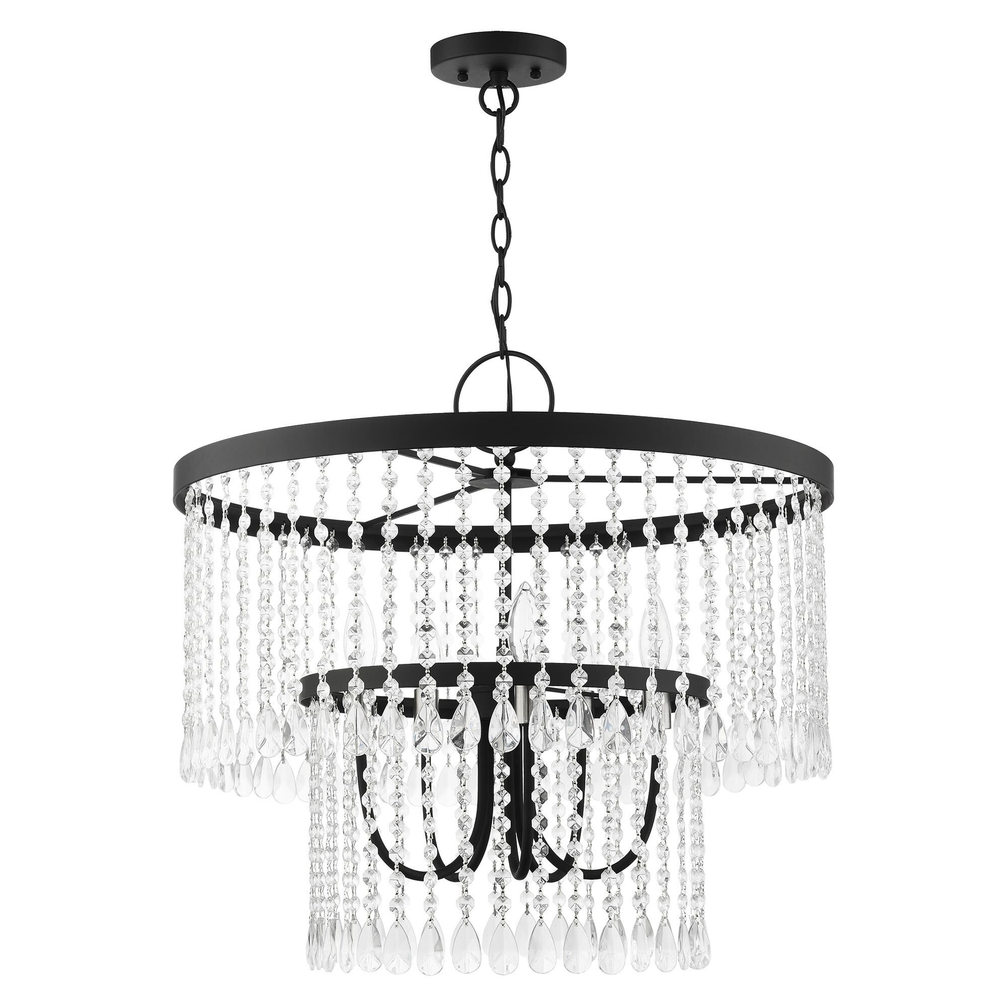 Shown in Black finish and Hand Assembled Crystal Shade glass