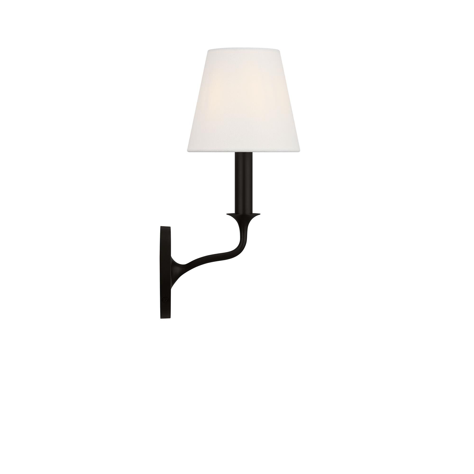 Shown in Aged Iron finish and White Linen Fabric shade