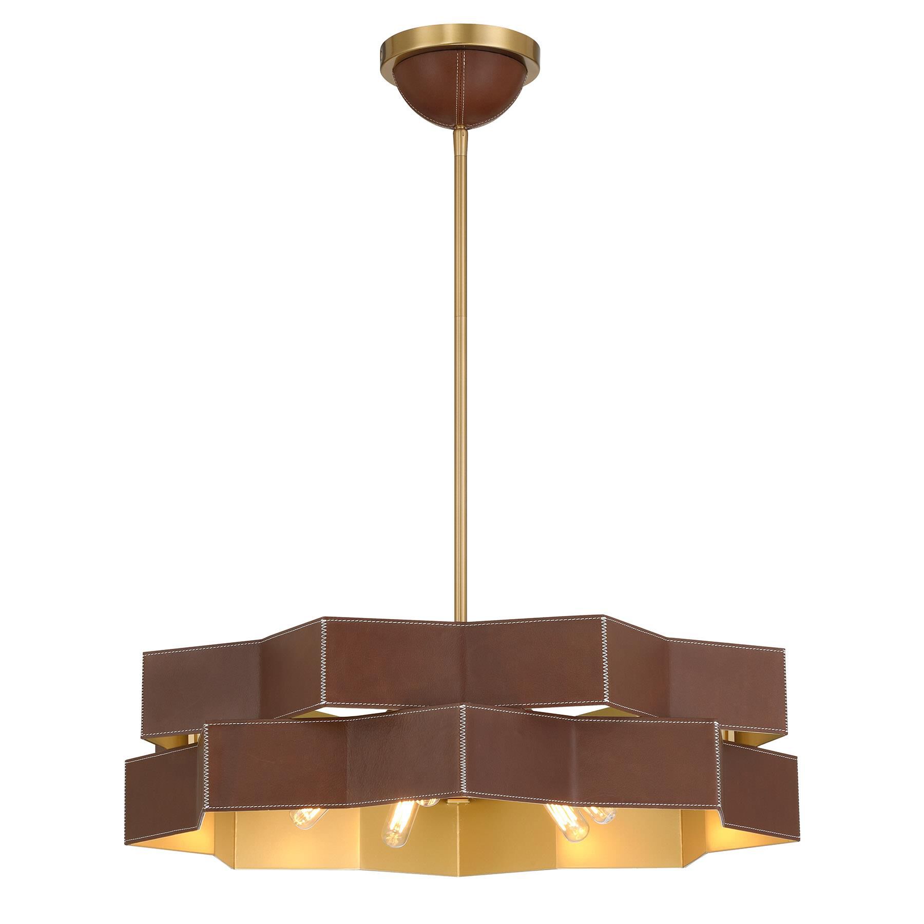 Shown in Warm Brass finish and Natural Leather shade