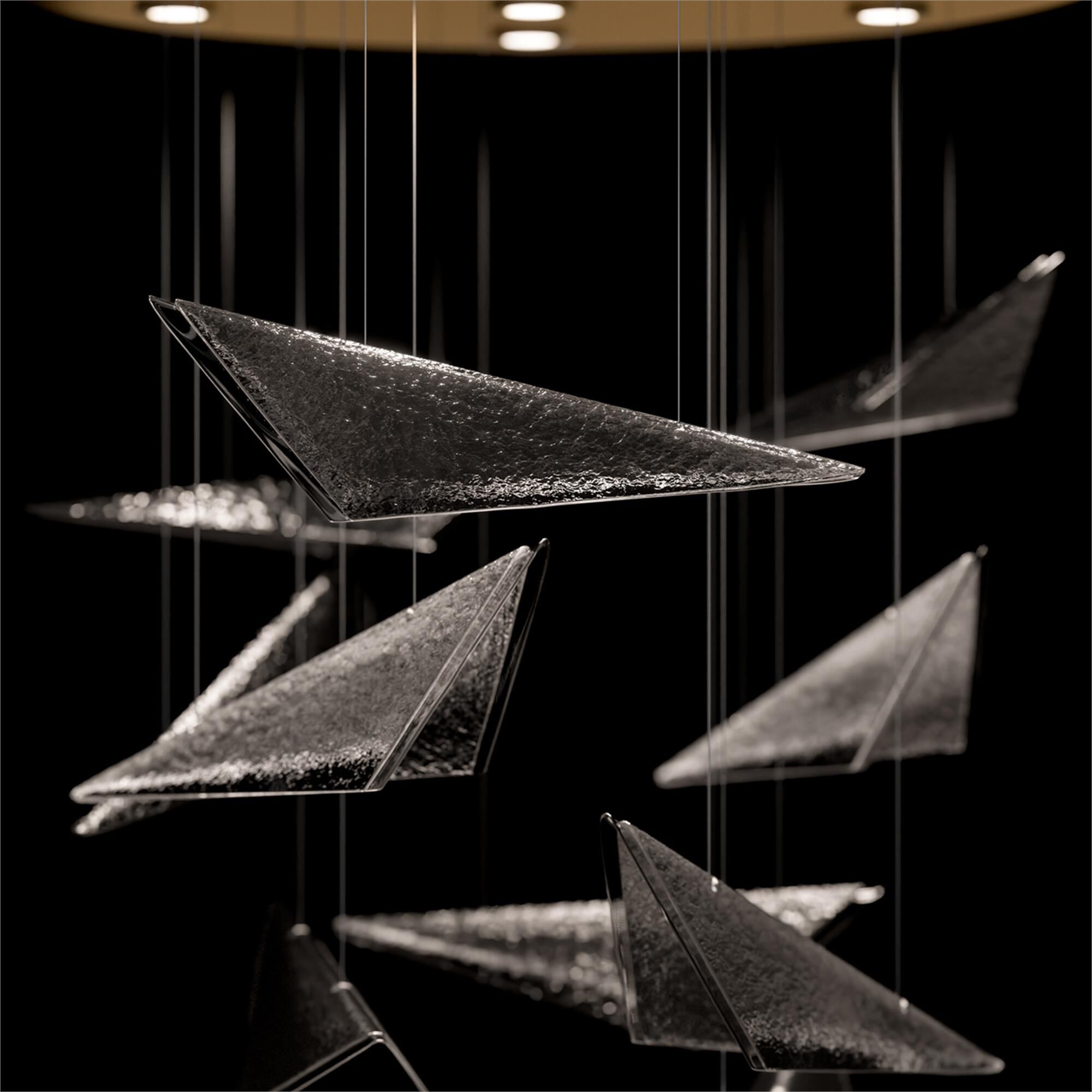 Shown in Gold finish and Smoke Hammered glass