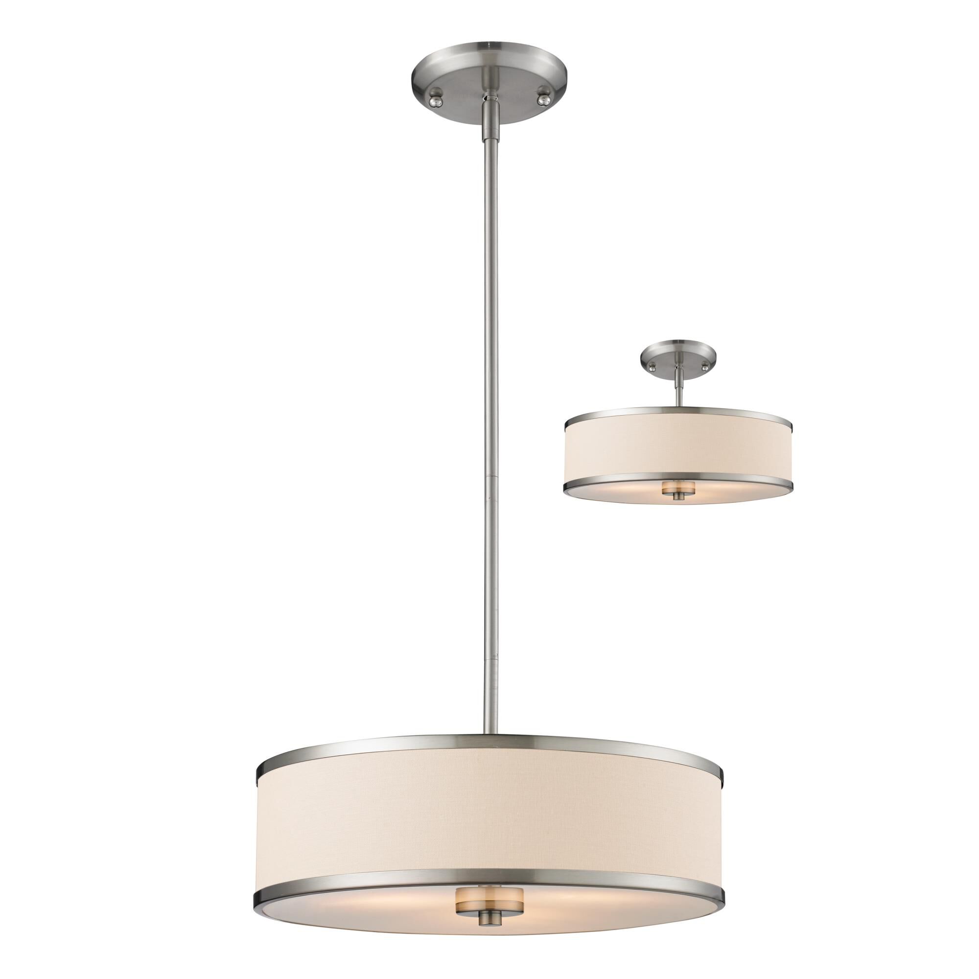 Shown in Brushed Nickel finish and Fabric glass and Fabric shade
