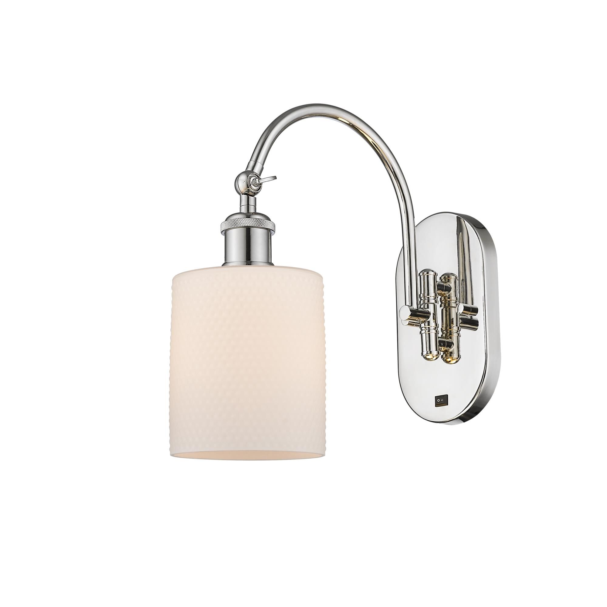 Shown in Polished Nickel finish and Matte White Cobbleskill glass