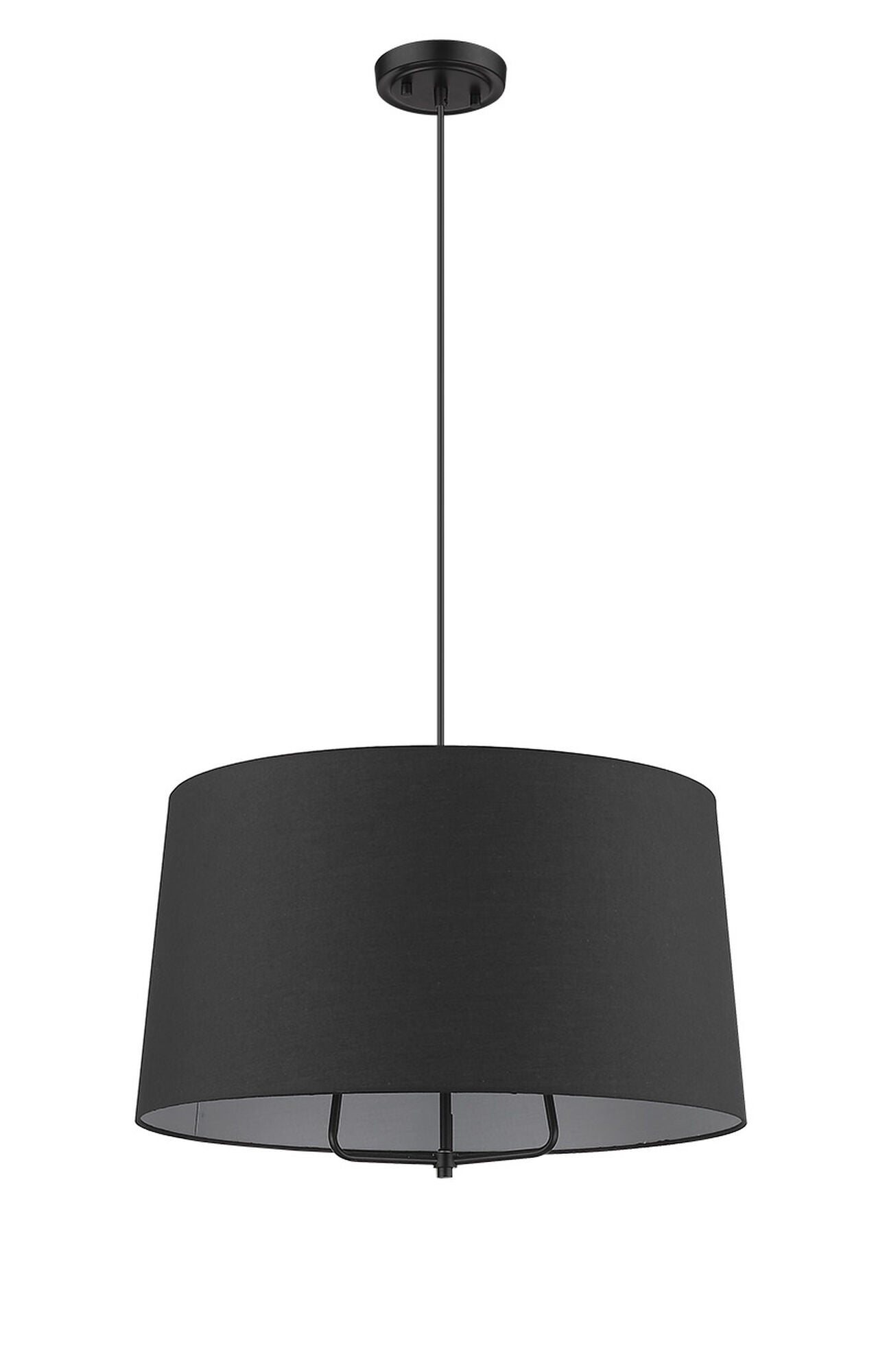 Shown in Matte Black finish and Matte Black glass and Black Hardback Linen Drum shade