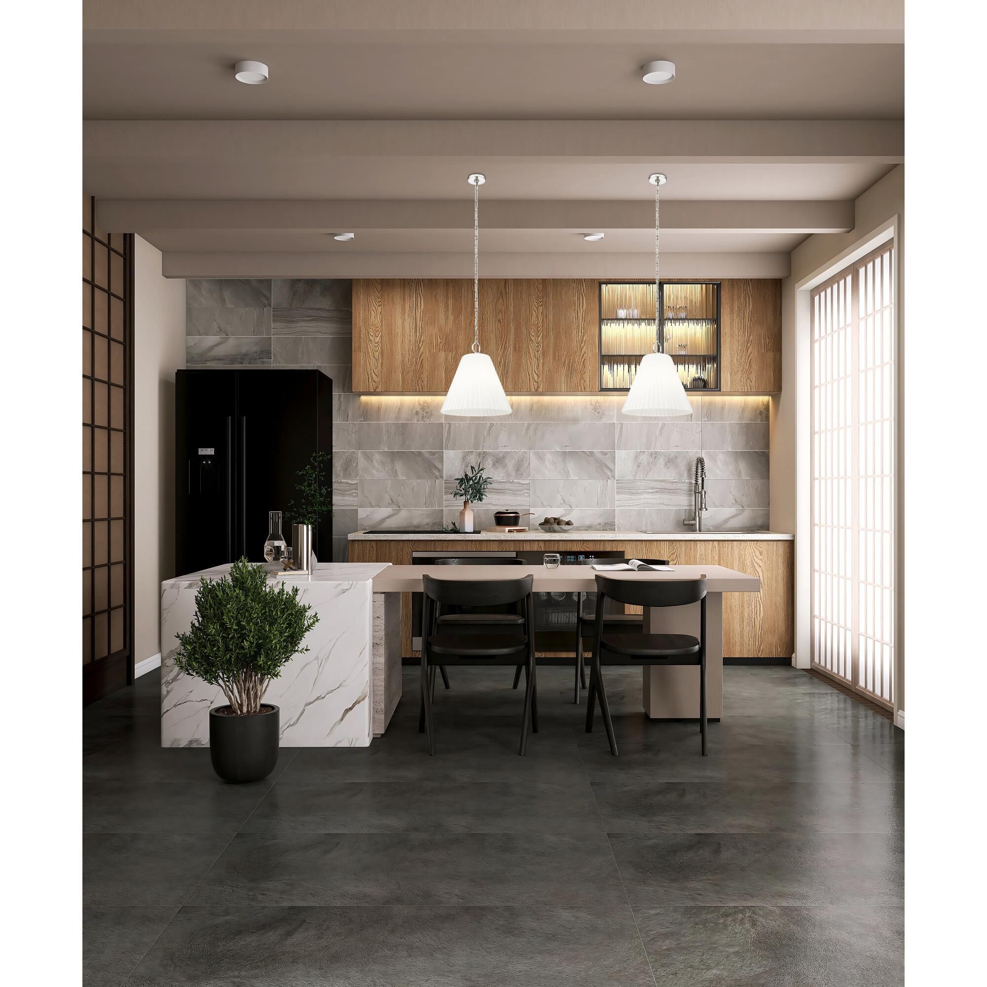 Shown in Polished Nickel finish and White glass and White shade