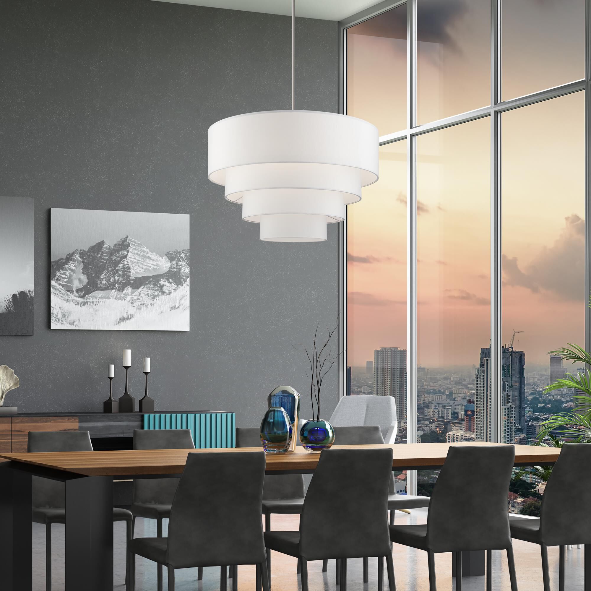 Shown in Brushed Nickel finish and Hand Crafted Off-White Fabric Hardbacks with White Fabric Inside shade