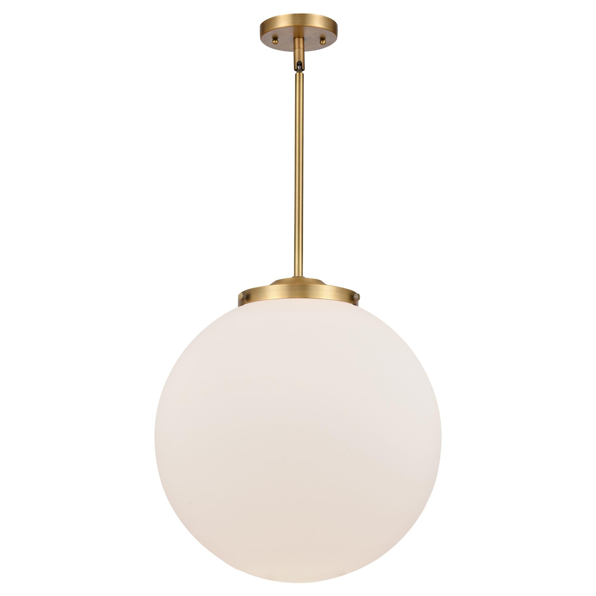 Shown in Brushed Brass finish and Matte White Cased Beacon glass