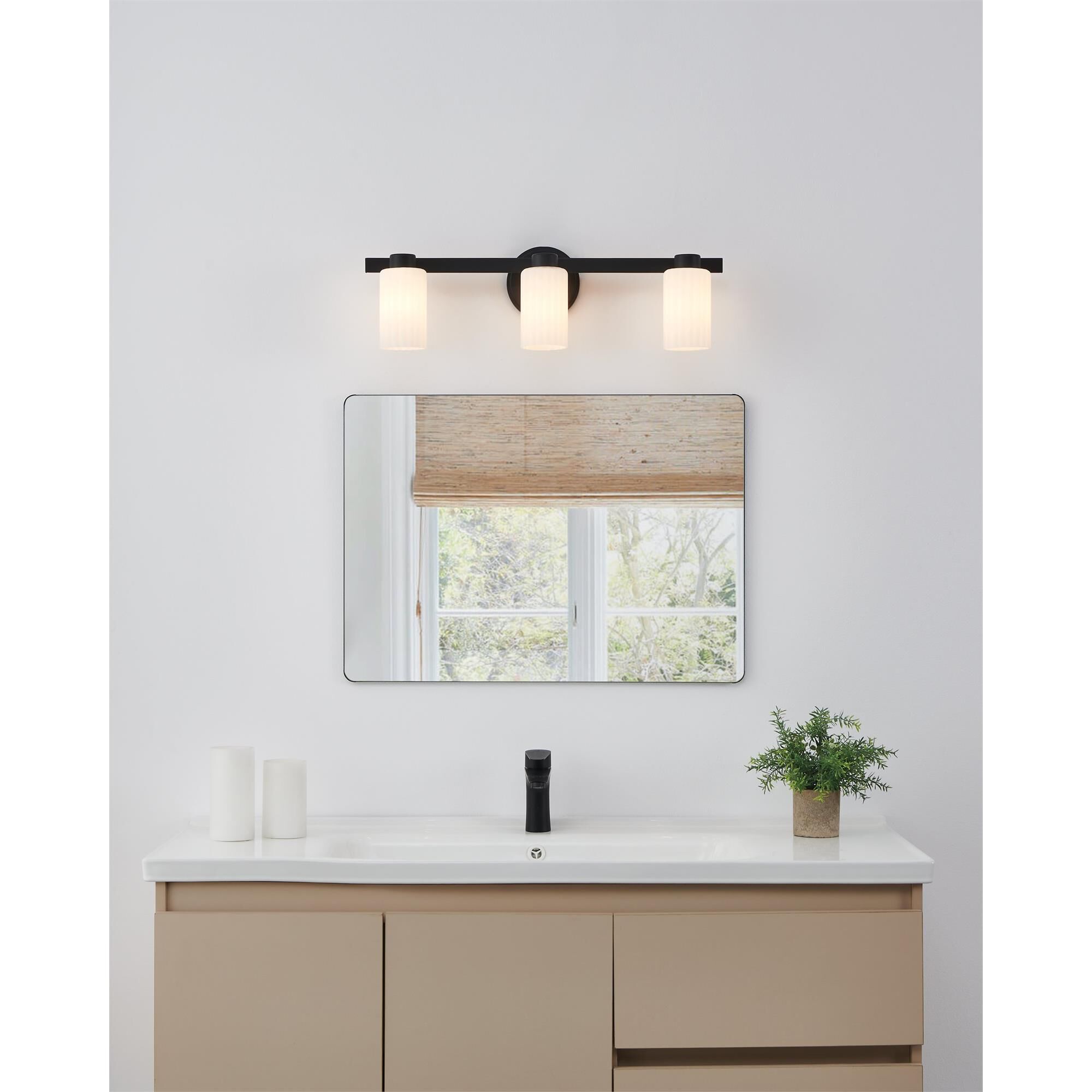 Shown in Matte Black finish and Etched Opal Ribbed glass