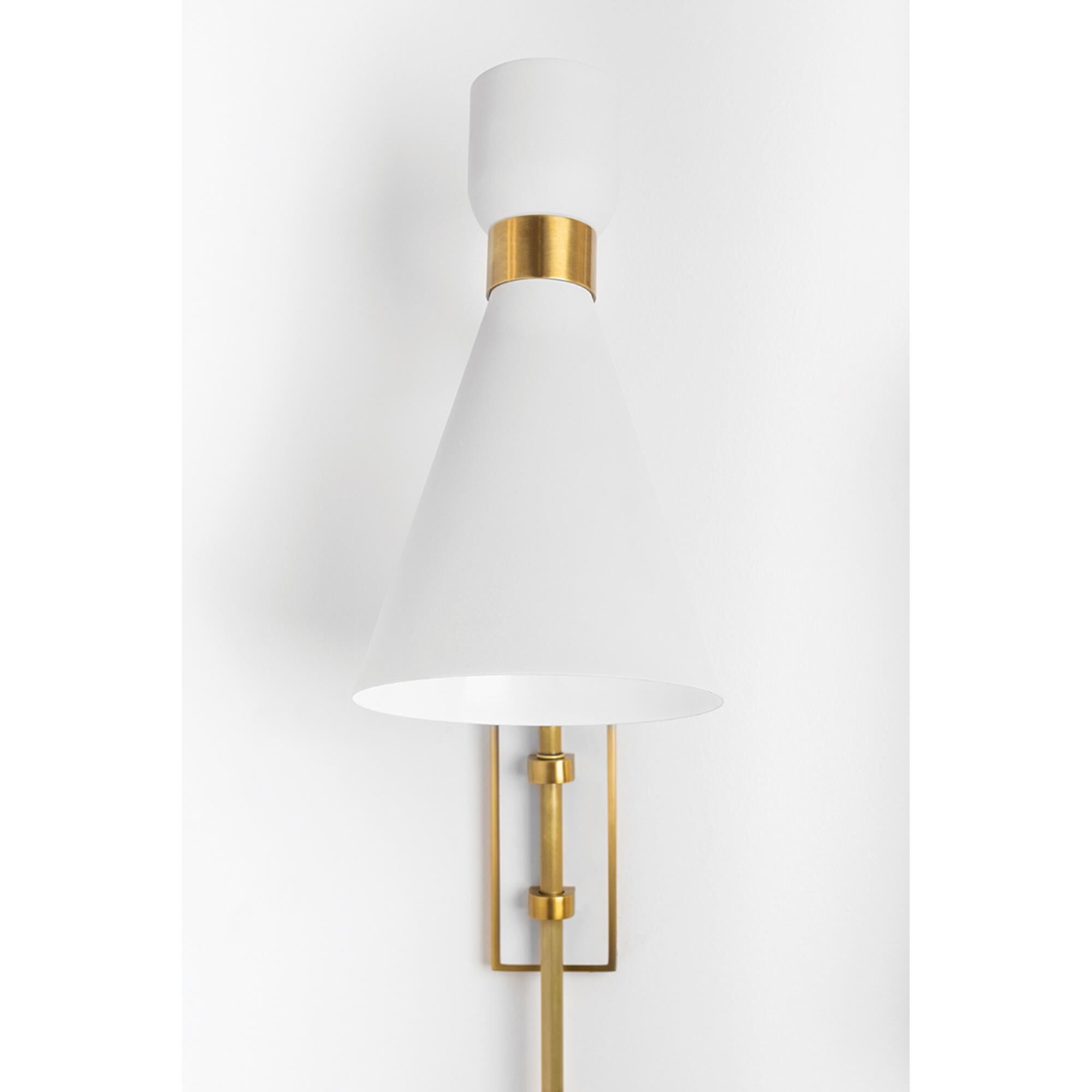 Shown in Aged Brass - White finish and White Metal shade
