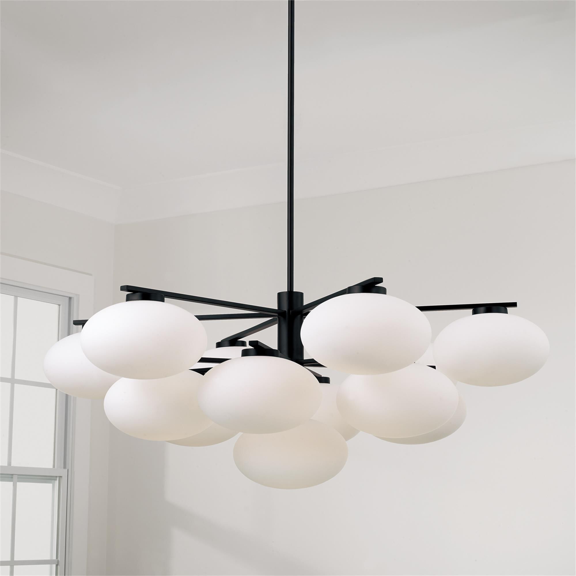 Shown in Matte Black finish and Soft White glass