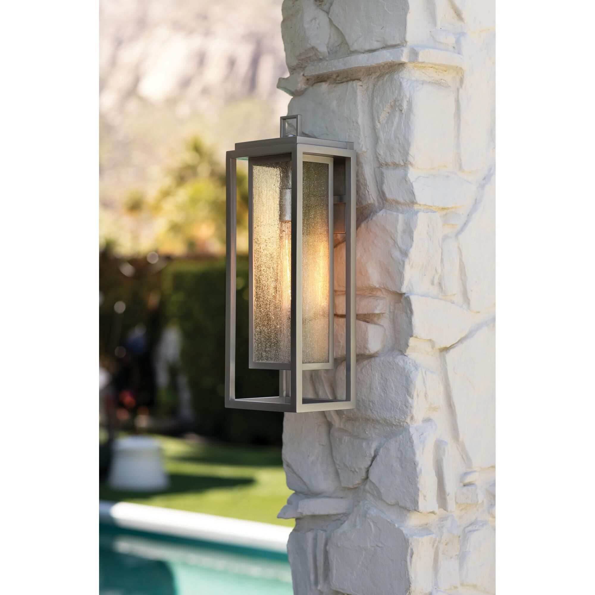 Shown in Satin Nickel finish and Clear Seedy glass