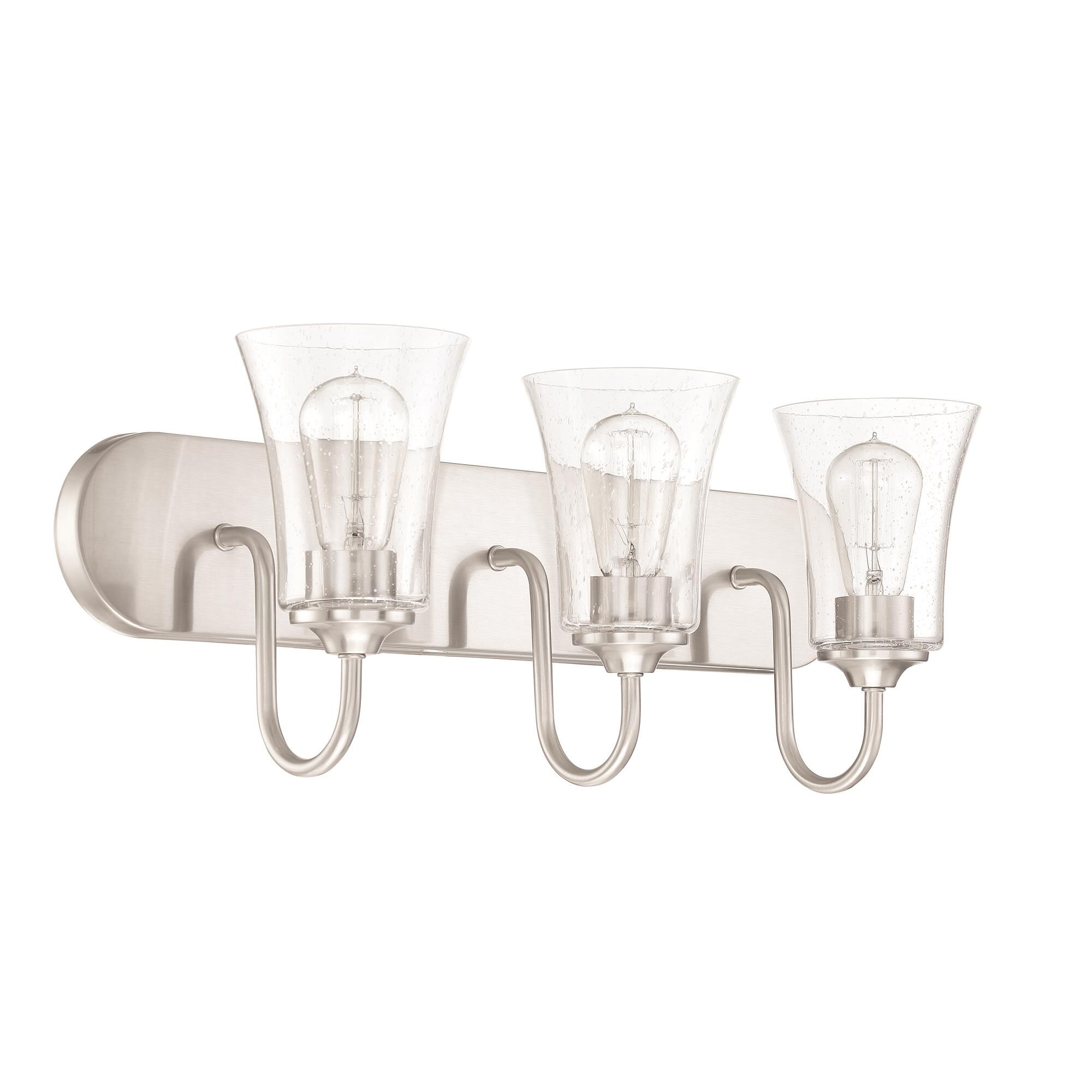 Shown in Brushed Polished Nickel finish and Clear Seeded glass and Glass shade