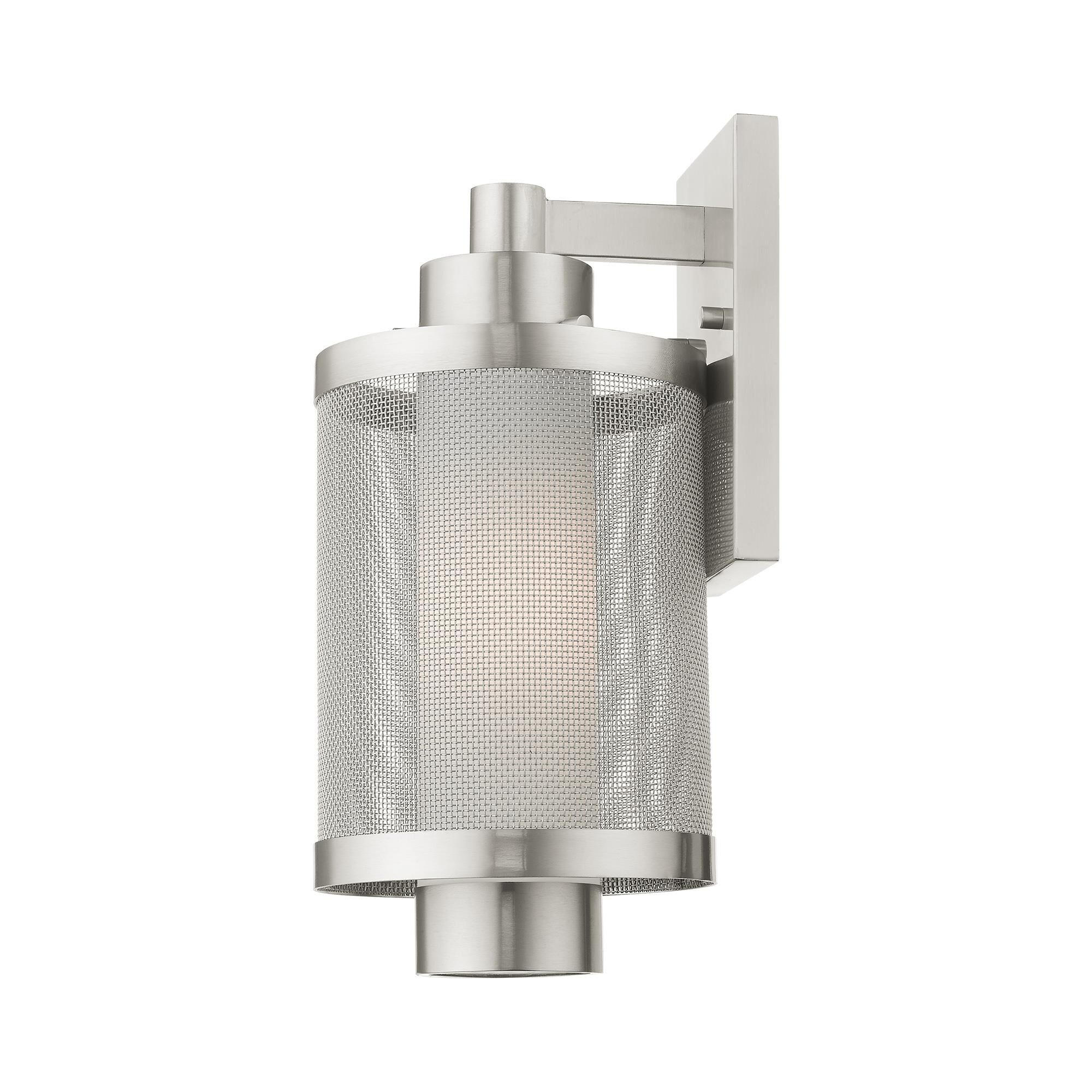 Shown in Brushed Nickel finish and Brushed Nickel Stainless Steel Mesh With Satin Opal White glass and Brushed Nickel Stainless Steel Mesh With Satin Opal White Glass shade
