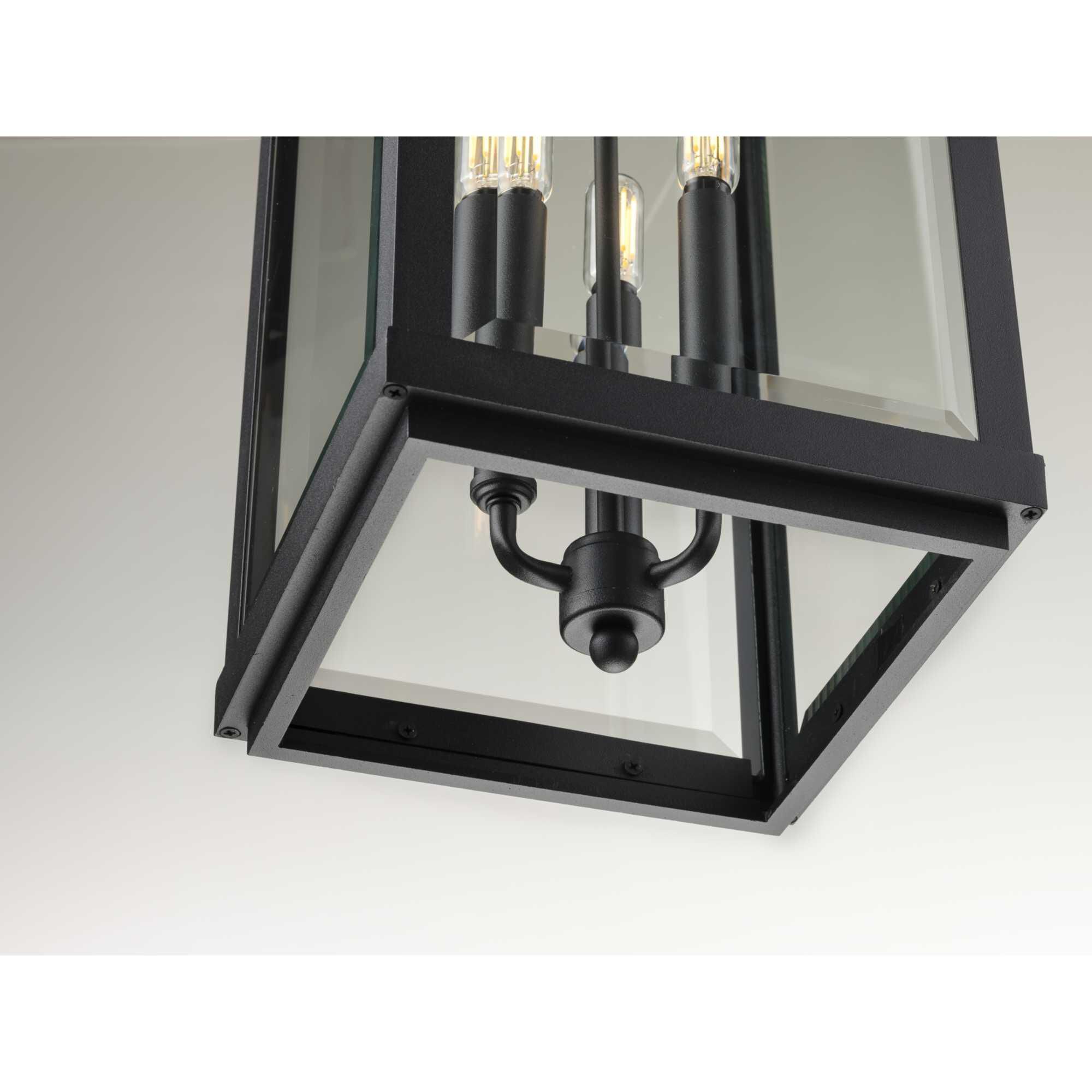 Shown in Textured Black finish and Clear Beveled glass