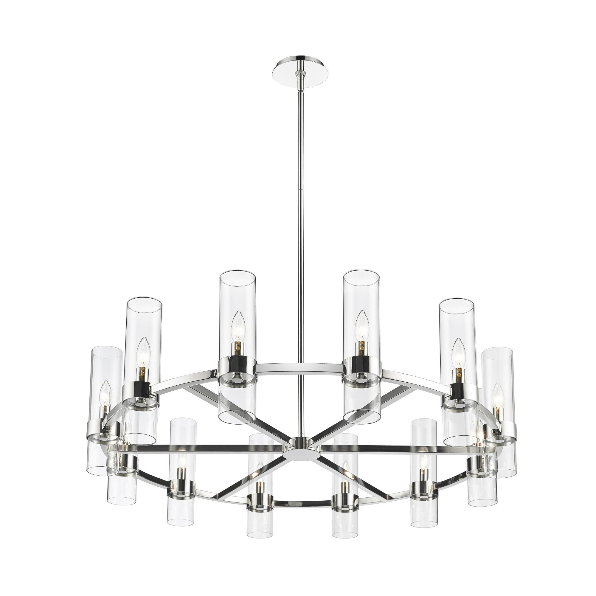 Shown in Polished Nickel finish and Glass shade
