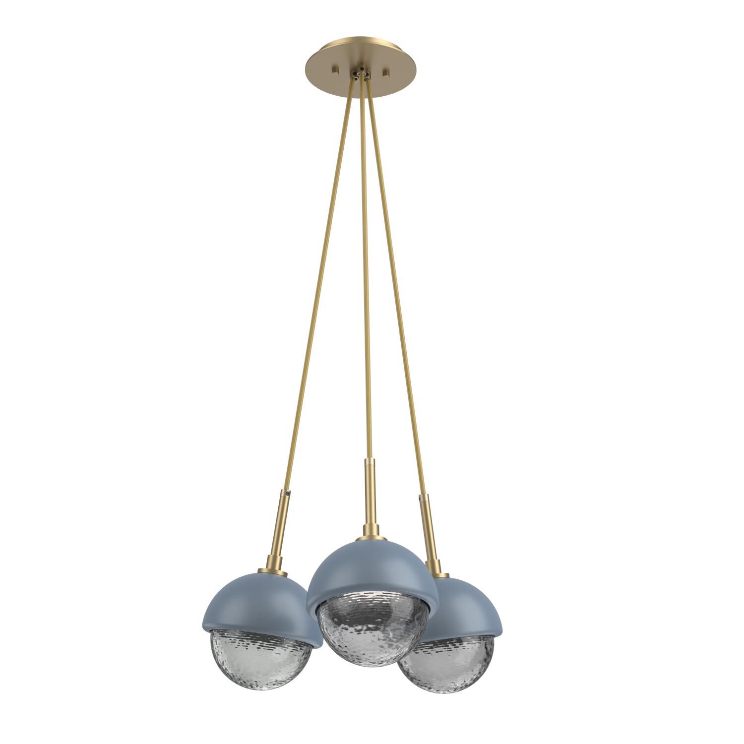 Shown in Gilded Brass finish and Smoke glass and Poppy Blue accent