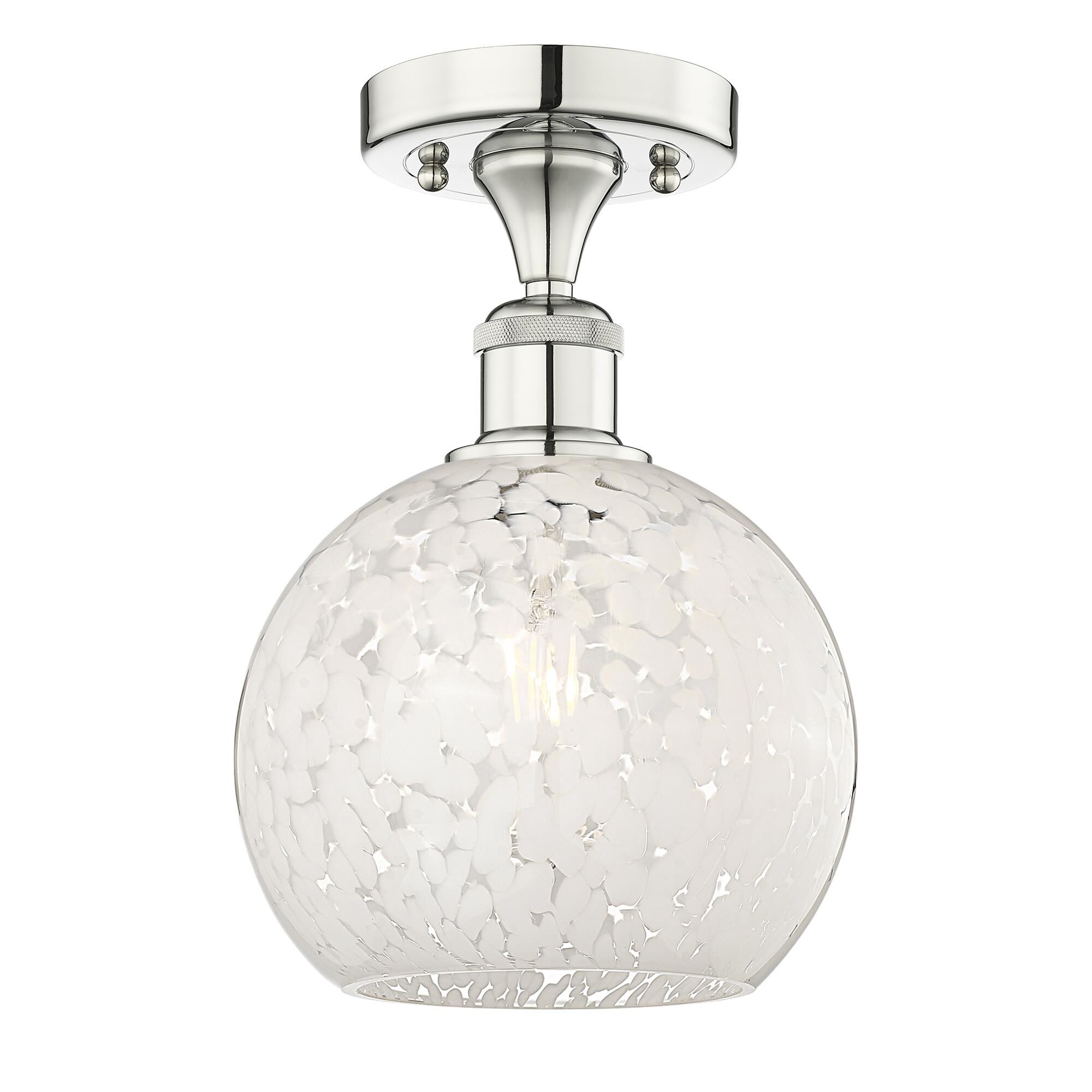 Shown in Polished Nickel finish and White Mouchette glass