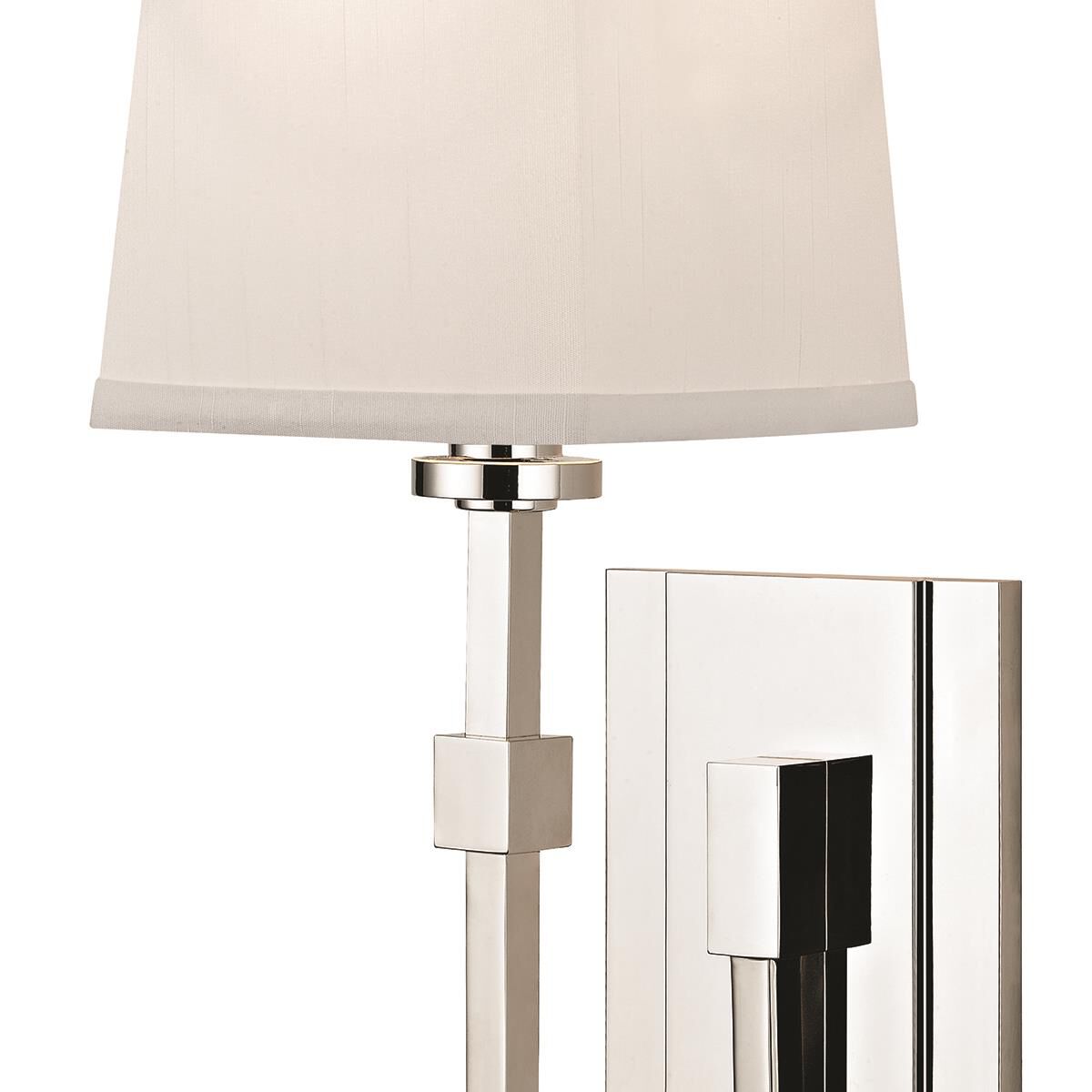 Shown in Polished Nickel finish and White Faux Silk shade