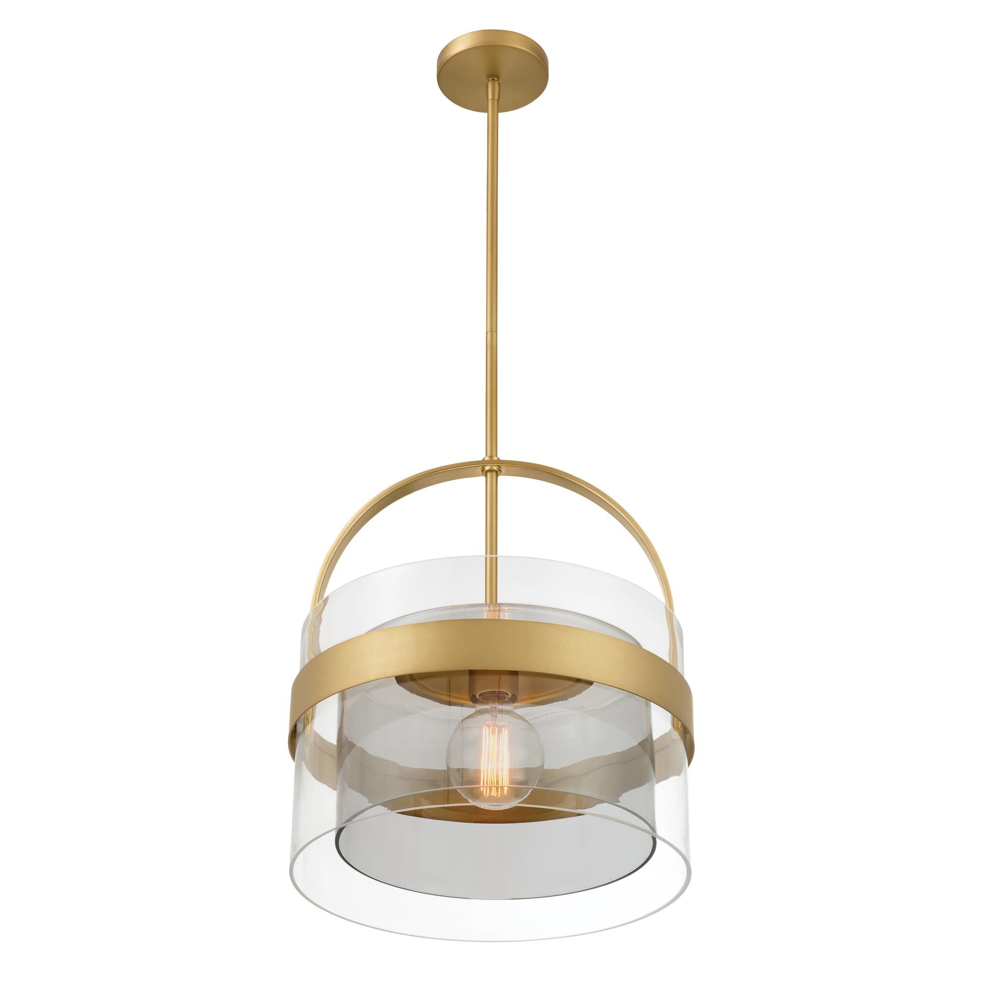 Shown in Legacy Brass finish and Clear and Grey glass