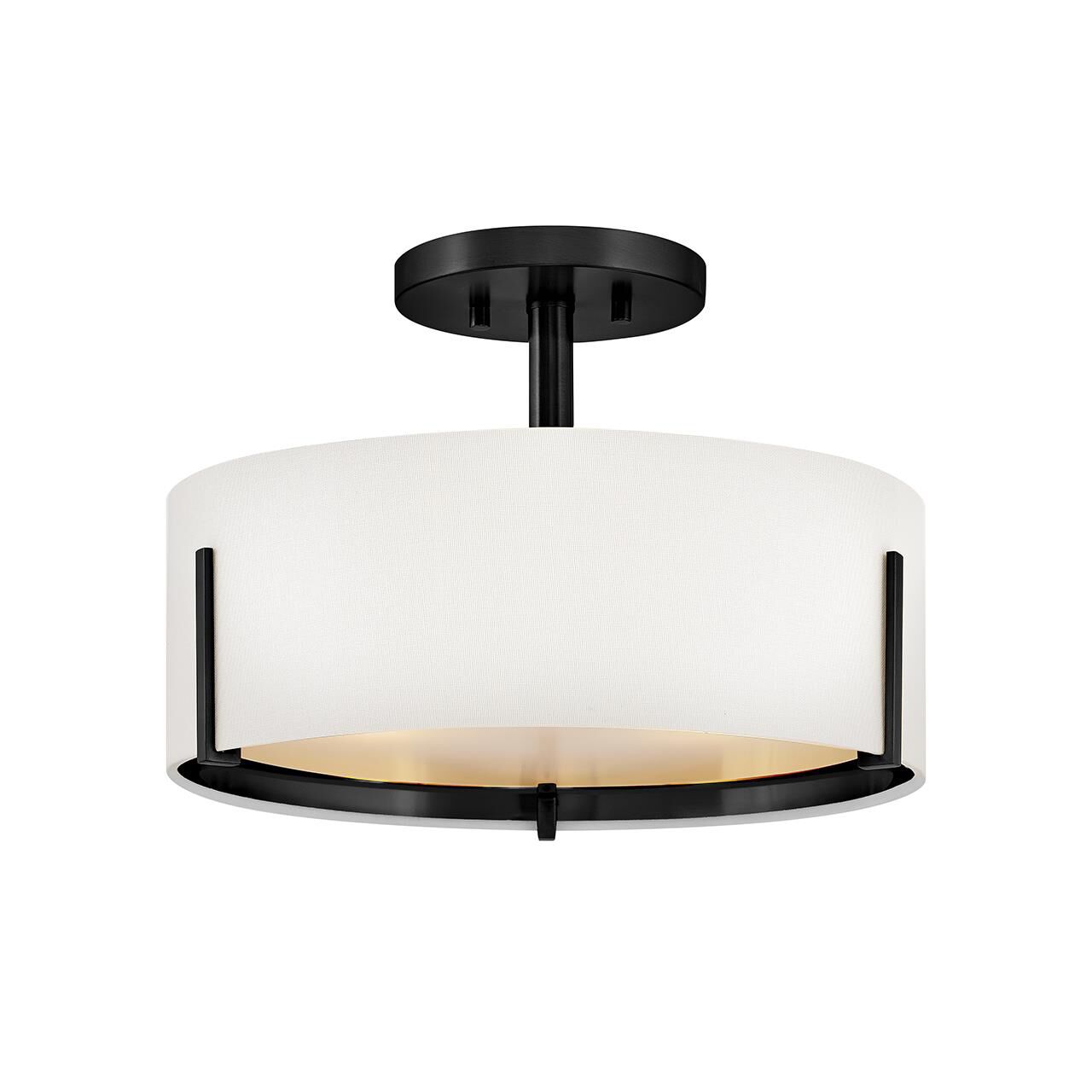 Shown in Black finish and Etched White glass and Off-White Fabric shade
