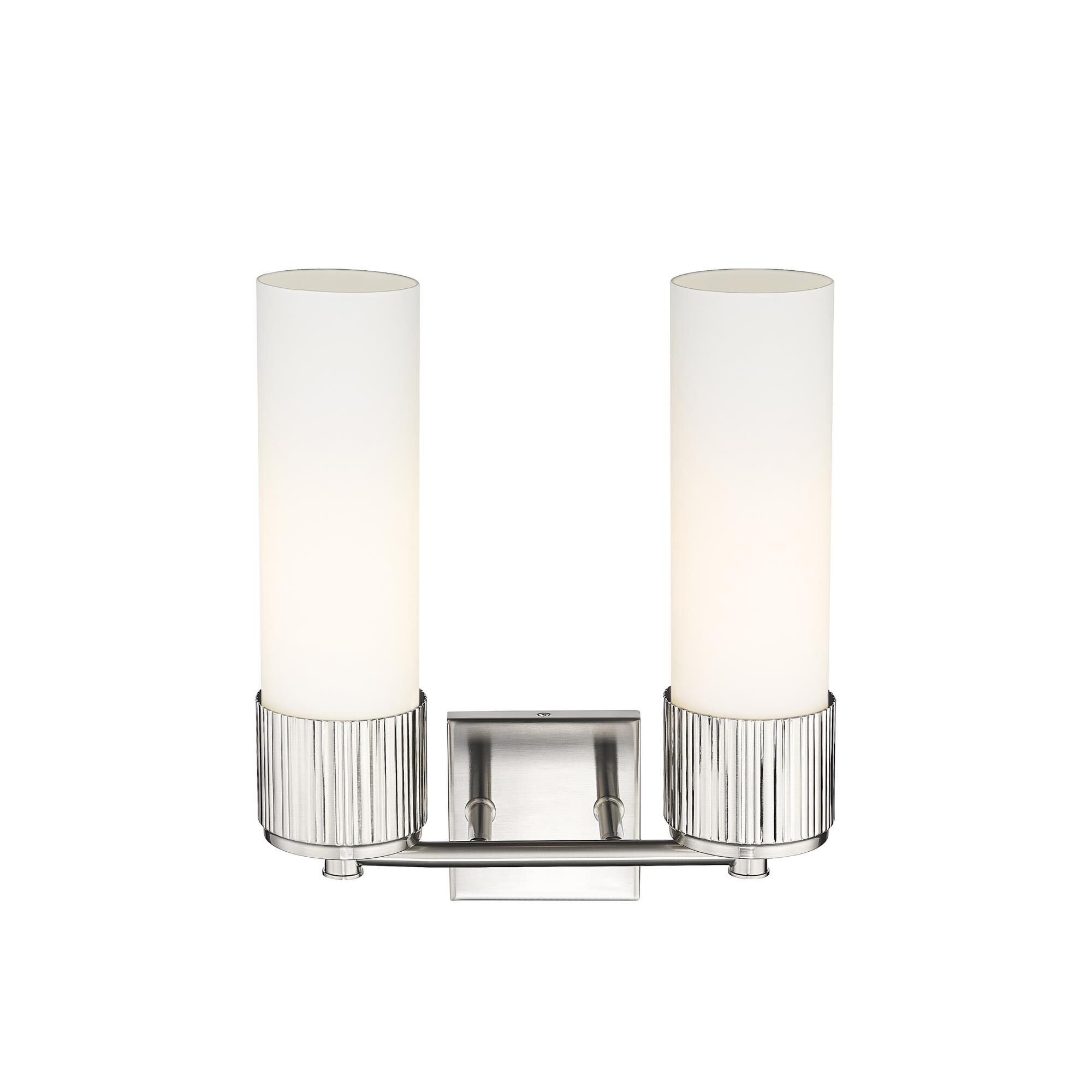 Shown in Satin Nickel finish and Matte White glass