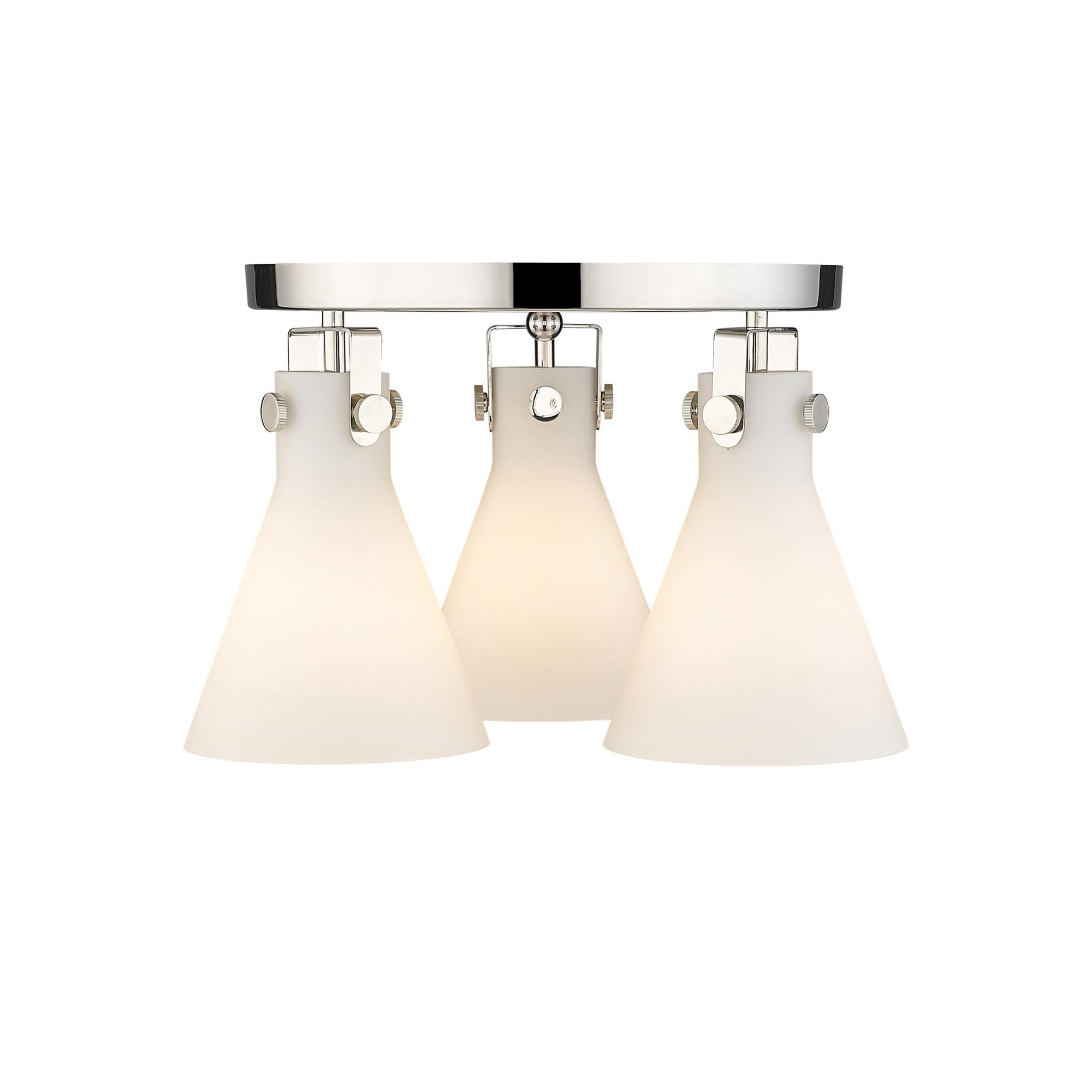 Shown in Polished Nickel finish and Matte White glass
