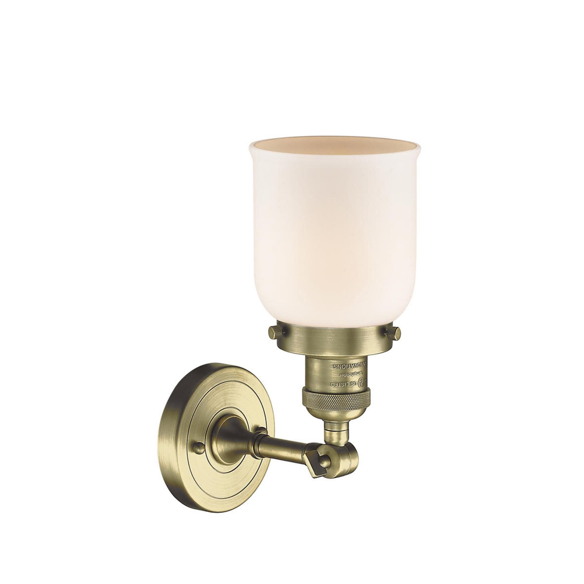 Shown in Antique Brass finish and Matte White Cased glass