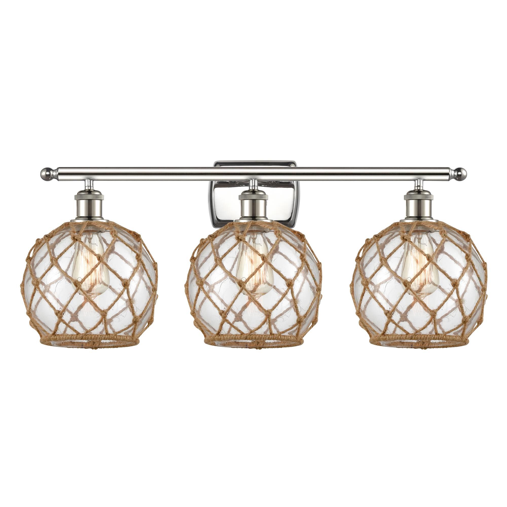 Shown in Polished Nickel finish and Sphere glass and Glass And Rope shade