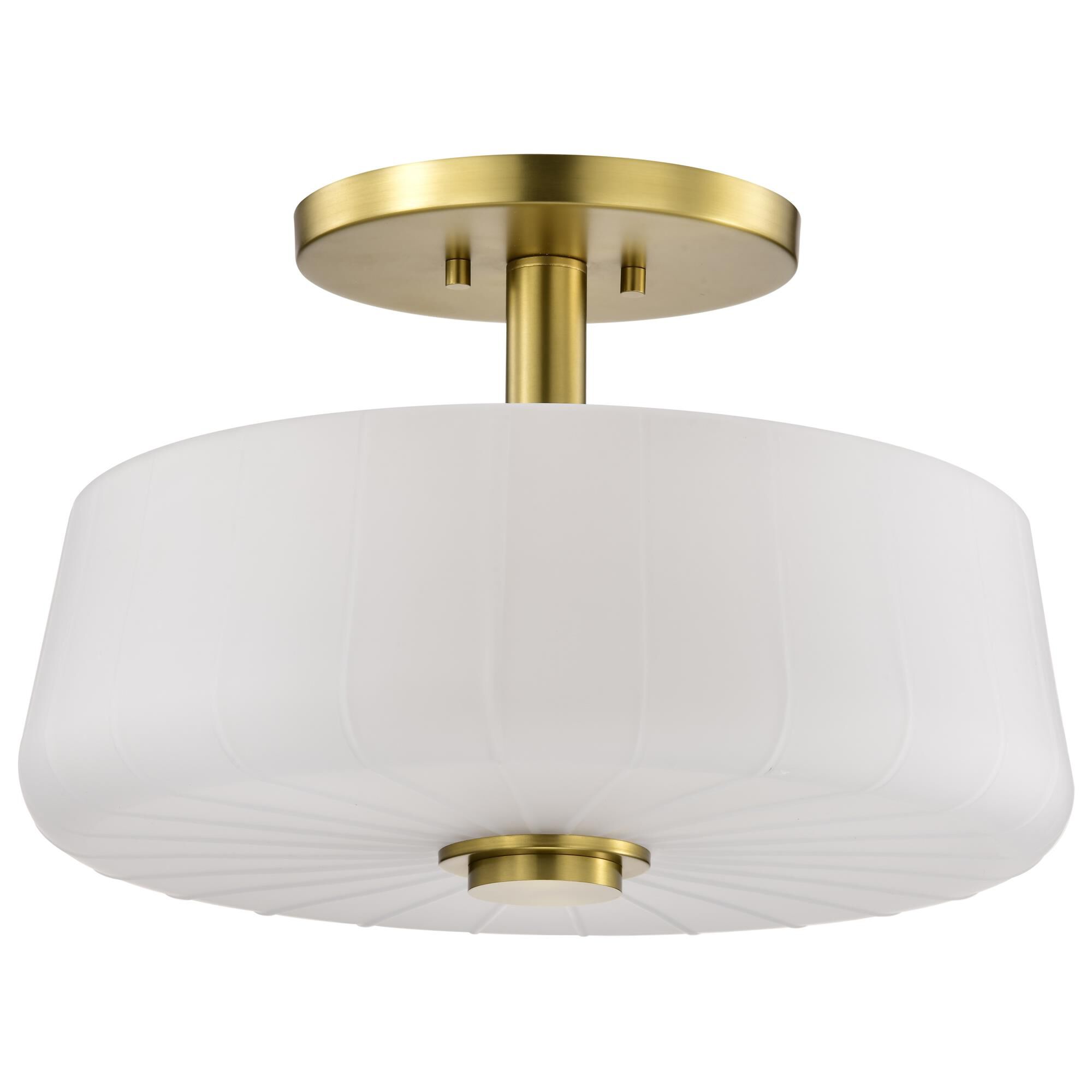 Shown in Vintage Brass finish and Etched White glass